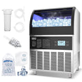 Commercial Ice Maker Machine - 200LBS/24H Under Counter Ice Machine with 70LBS Storage Bin, 90 Ice Cubes in 11Min, Stainless Steel Freestanding Ice Making Machine for Home Bar Outdoor