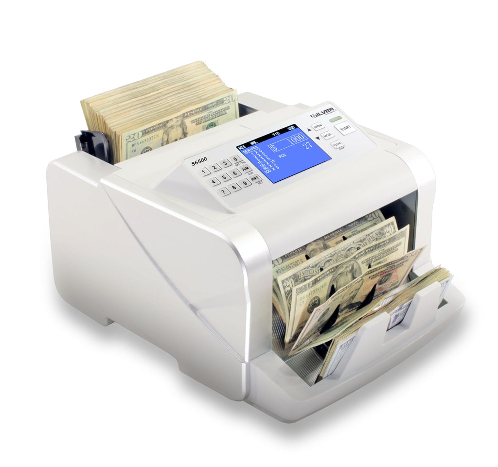 USD EUR CAD GBP MXN Money Counter Machine, Quick Mixed Denomination Bill Counter, Counterfeit Detection UV/MG/IR/DD/MT/DBL/HLF/CHN, with Printer Included, S6500