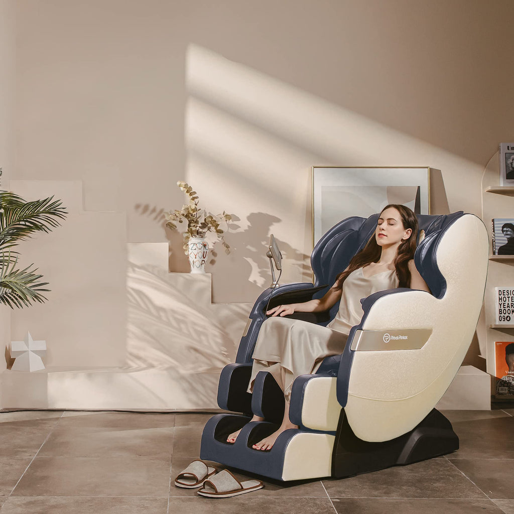 Real Relax Massage Chair Full Body of Dual Core S Track,Zero Gravity Realiner with App Control,Bluetooth,Foot Roller,Home or Office Use,Black and Gold