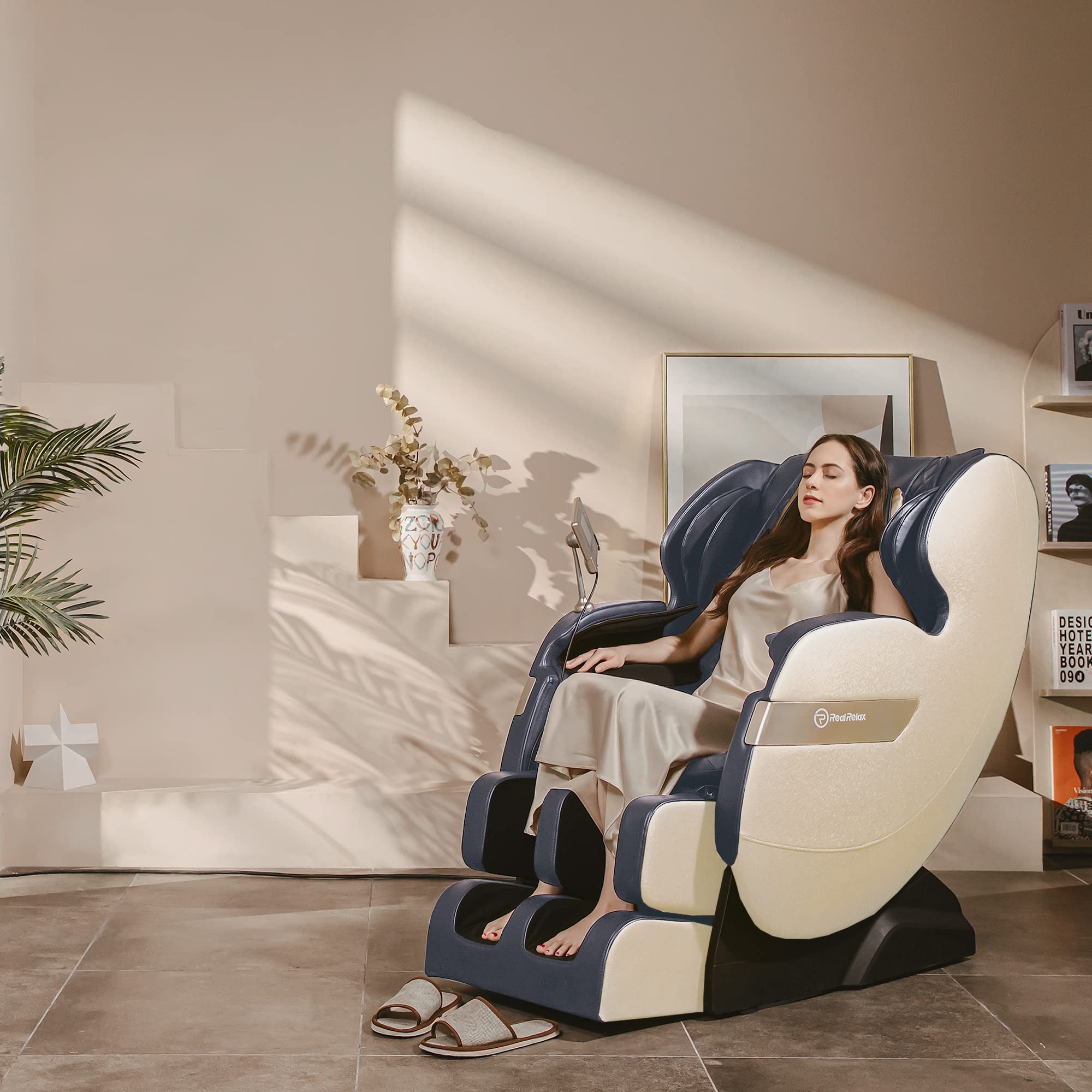 Real Relax Massage Chair Full Body of Dual Core S Track,Zero Gravity Realiner with App Control,Bluetooth,Foot Roller,Home or Office Use,Black and Gold