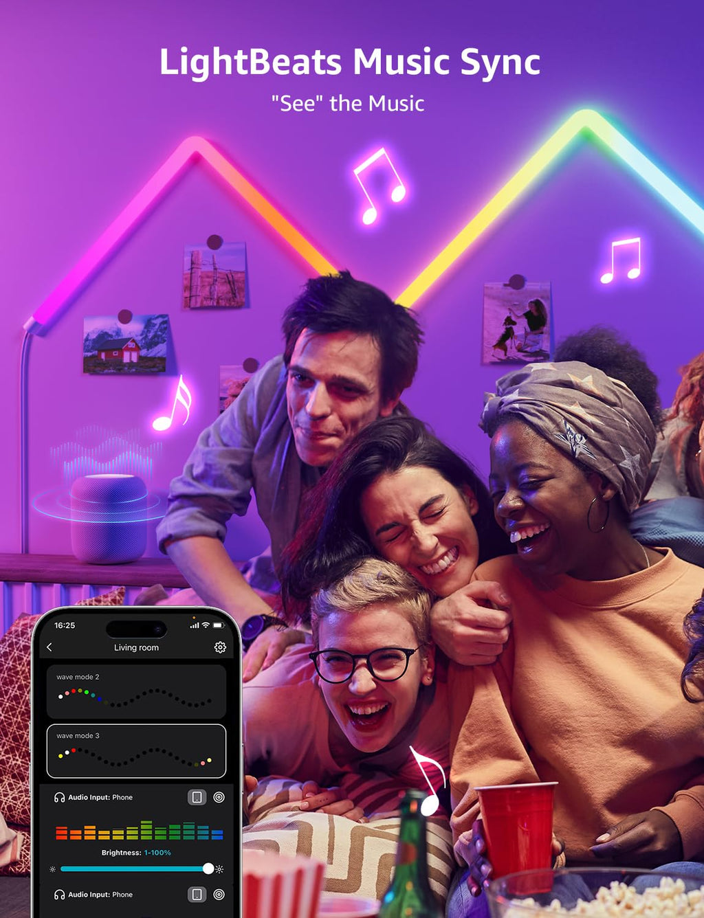 Lepro WL1 AI Smart RGB Wall Lights for Christmas Decorations, LLM AI Generated Lighting with LightBeats Music Sync, Voice Control Via App, Wi-Fi & Bluetooth LED Light Bars, 6 Pcs with 2 Corners