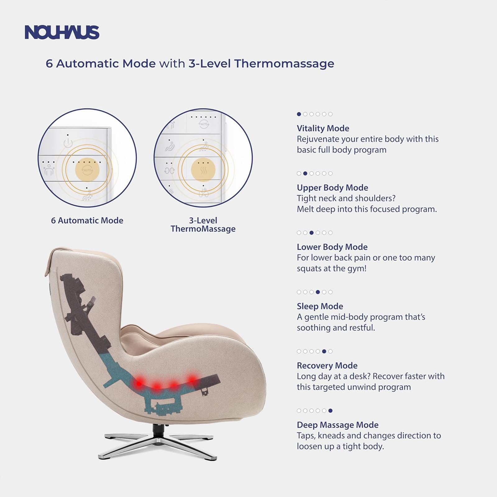 Nouhaus Classic Massage Chair with Ottoman – Caramel Leather Recliner with Percussive Shiatsu Massager, Built-in Speaker & Full Body Spot Massage – Ultimate Comfort for Home & Office