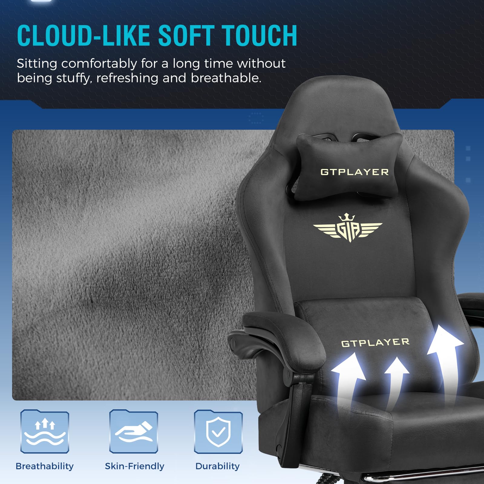 GTPLAYER Gaming Chair with Pocket Spring Cushion, Big and Tall Gamings Chairs 350LBS High Back Computer Chair with Footrest for Adults Lumbar Support Swivel Game Chair for Office,Leather Black-Massage