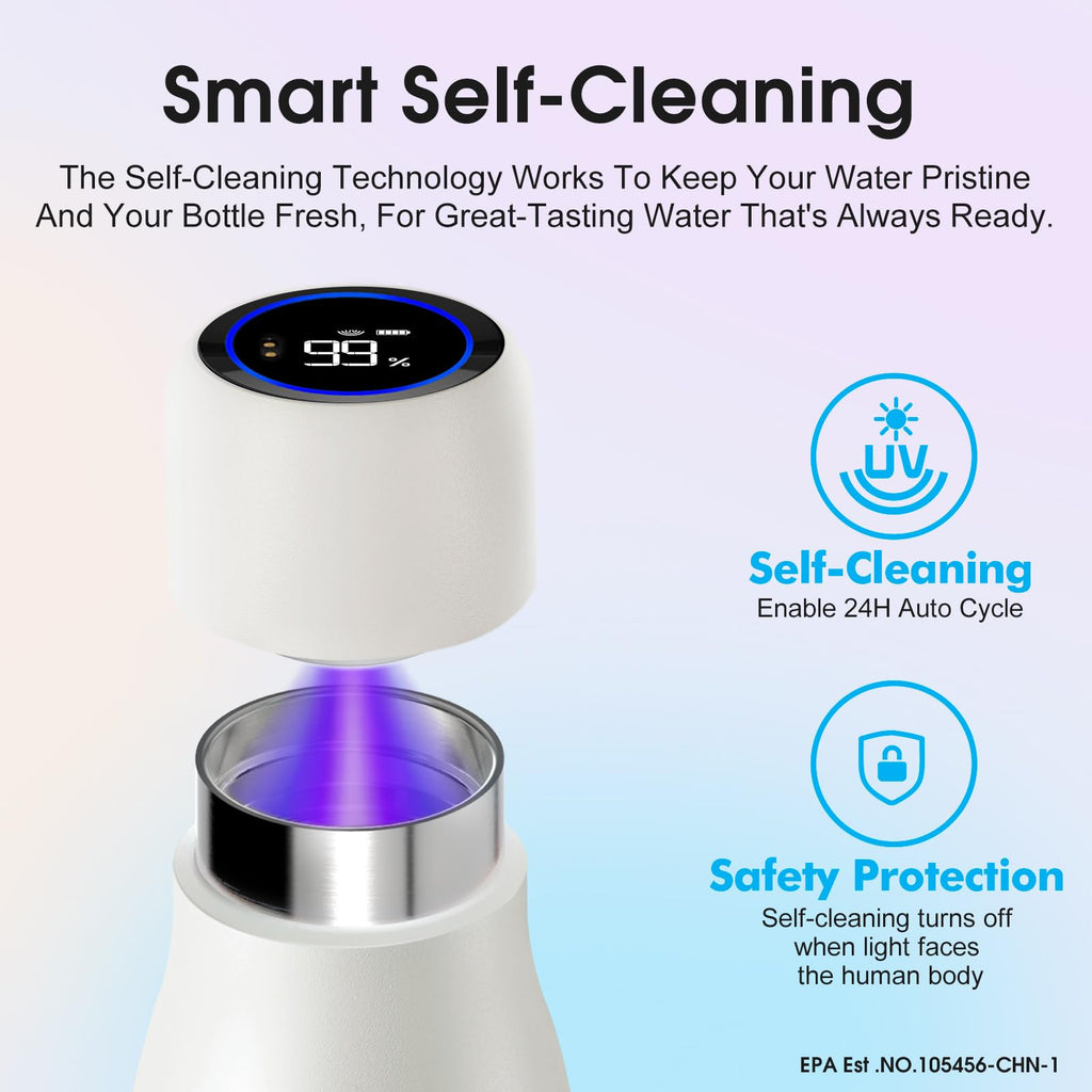 VSITOO 15oz Mini Smart Water Bottle，Self-Cleaning Insulated Bottle, Small Thermoses with AI, App & Touchscreen, Perfect Purse Water Bottle for Travel, Gym & Office, Pink