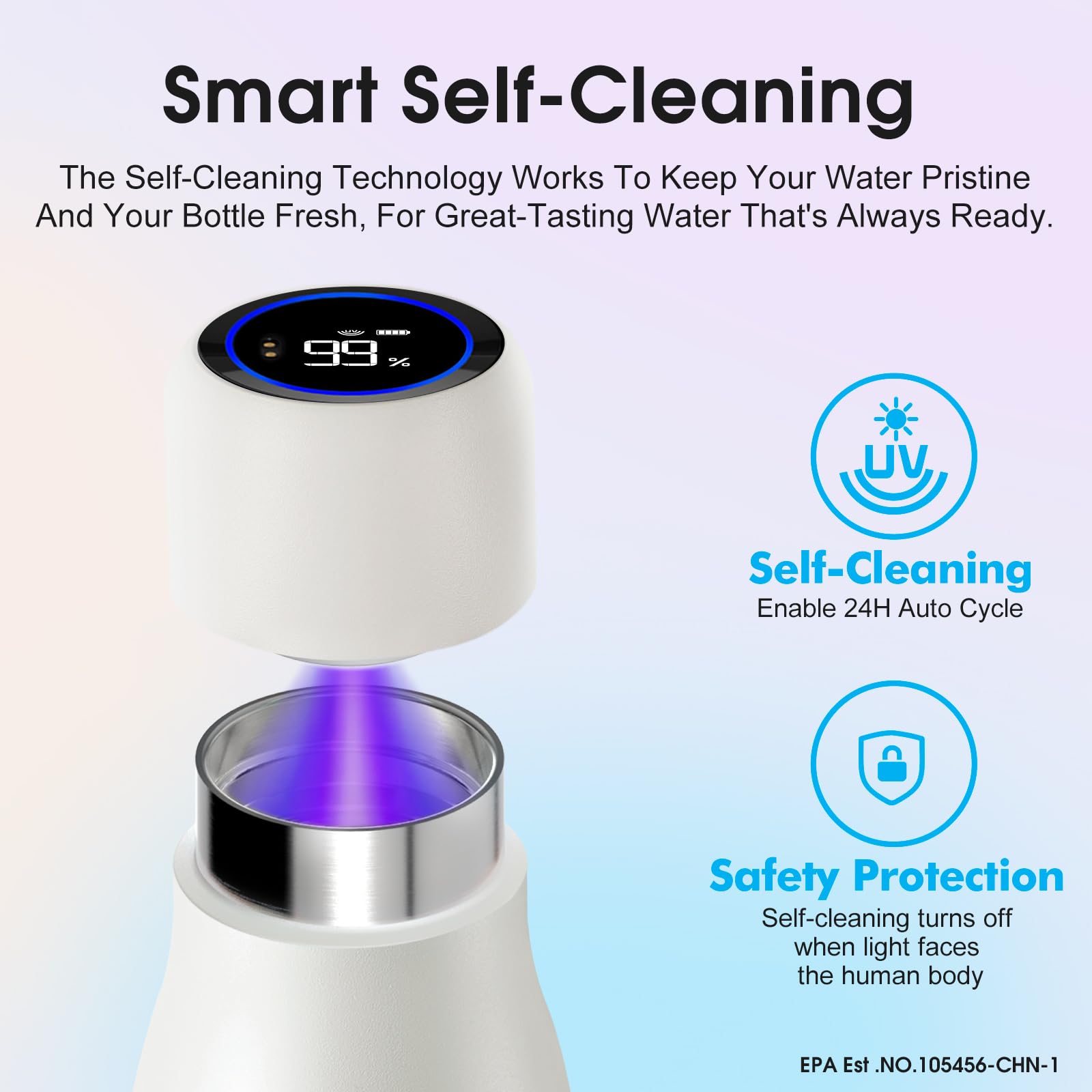 VSITOO 15oz Mini Smart Water Bottle，Self-Cleaning Insulated Bottle, Small Thermoses with AI, App & Touchscreen, Perfect Purse Water Bottle for Travel, Gym & Office, Pink