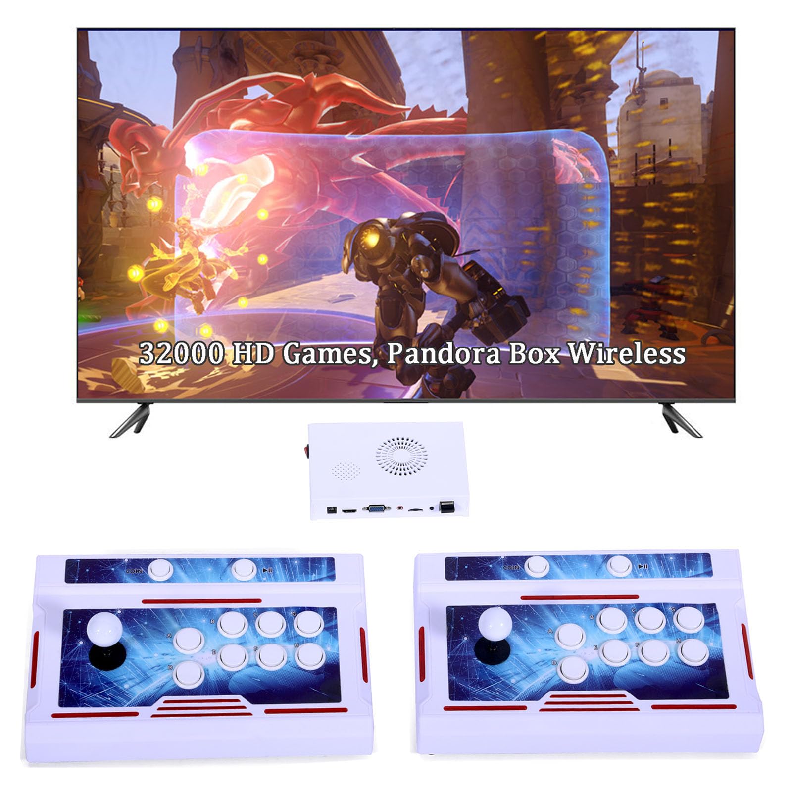 32000 Games 3D Pandora Box Arcade Game Console,Retro Video Game Machine for TV, 1280x720 HD Output,Search/Save/Hide/Pause Games,Support 4 Players,Two Splited Joysticks.