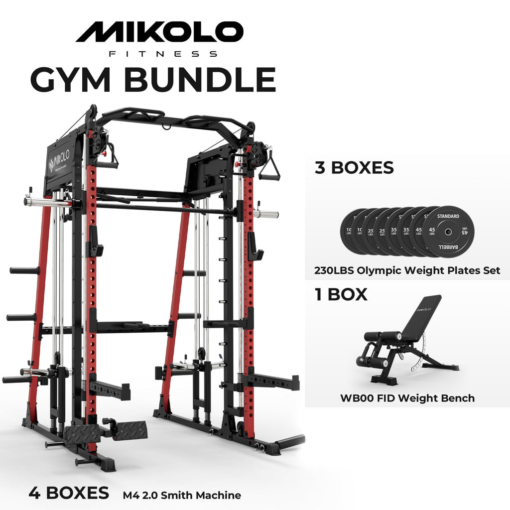 Mikolo M4 2.0 Smith Machine, 2200lbs Squat Rack with LAT-Pull Down System & Cable Crossover Machine, Training Equipment with Leg Hold-Down Attachment