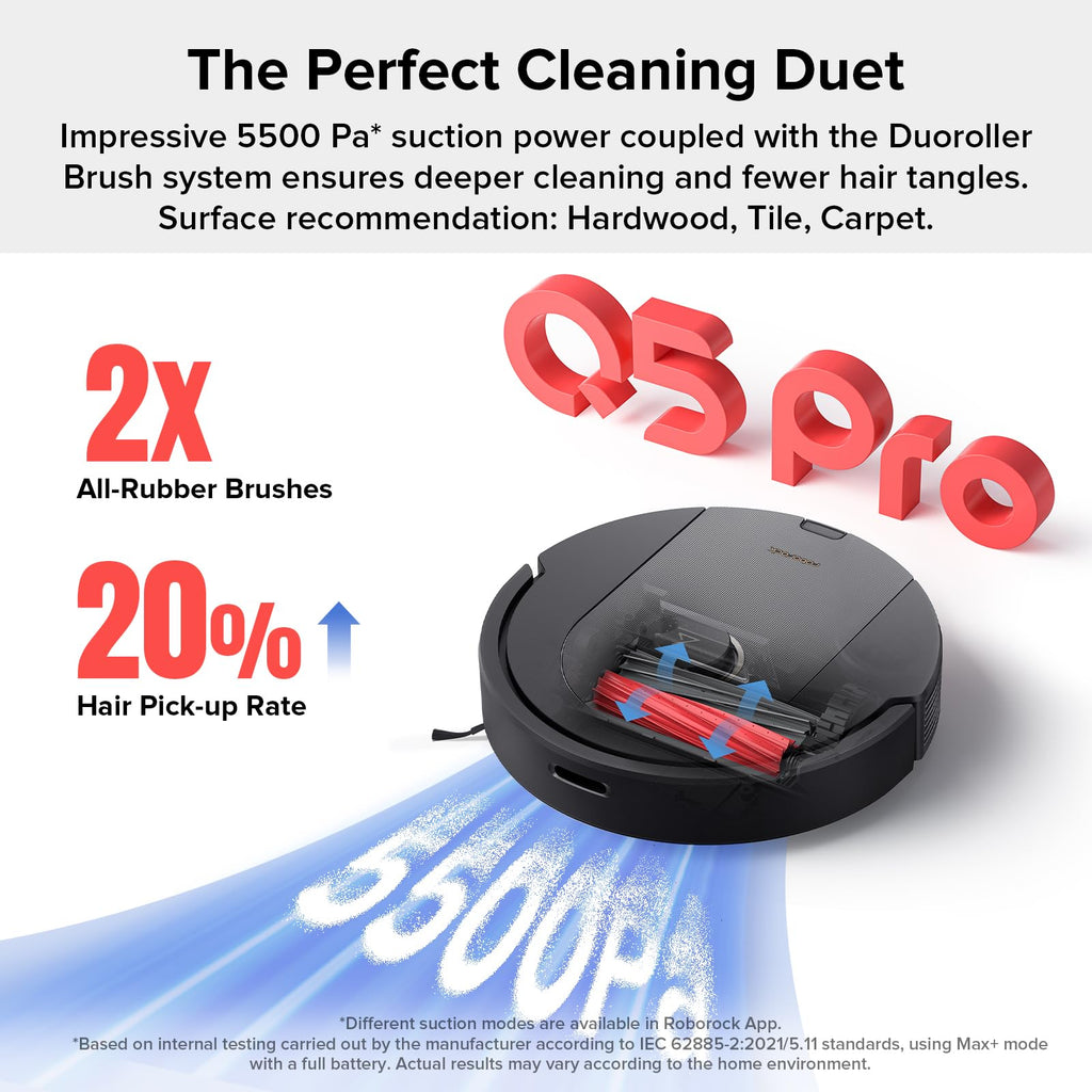 roborock Q10 S5+ Robot Vacuum and Mop, 10,000Pa Suction, Upgraded from Q8 max+, 70 Days Self-Emptying, Obstacle Avoidance, Sonic Mopping, Dual Anti-Tangle Design, Auto Mop Lifting, Black