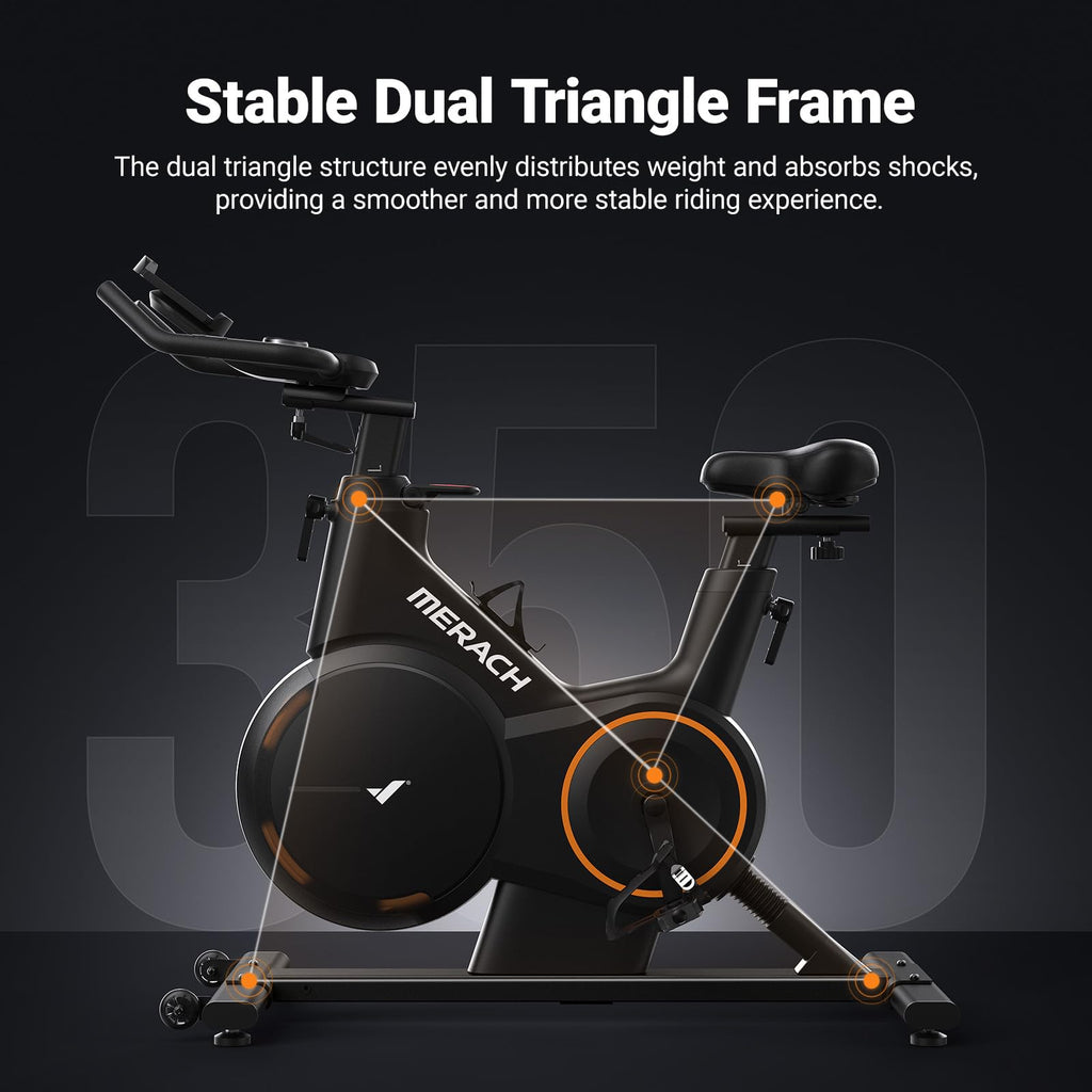 Merach Magnetic Exercise Bike, Heavy Duty Stationary Bike with Automated Resistance, 300 350 Lbs Weight Capacity, Low Noise Indoor Workout Bike for Home Gym with Self-Developed App
