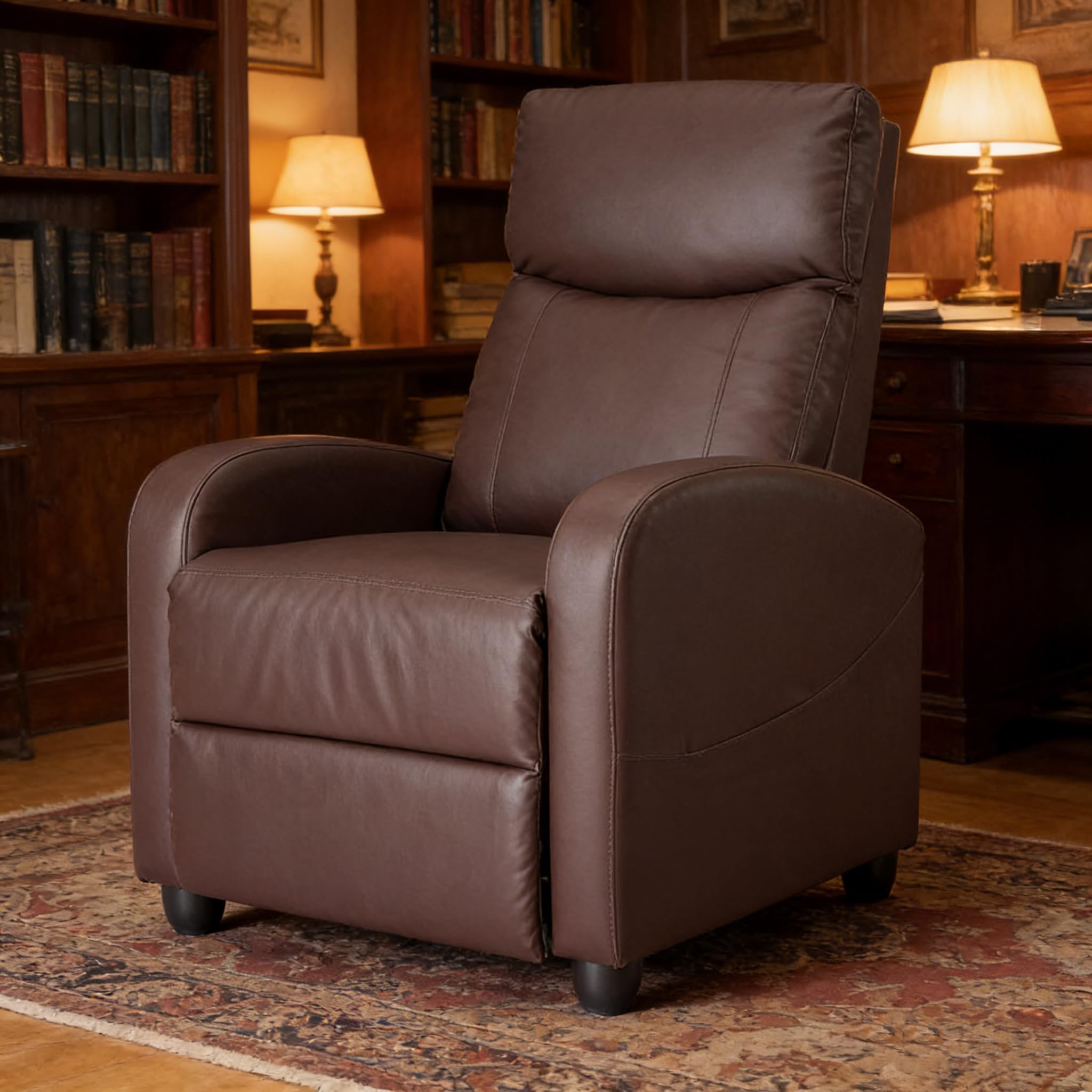 Simple Deluxe Massage Recliner Chair - Adjustable PU Leather Recliner, Luxe Reading Chair & Sofa Chair for Living Room Chairs or Bedroom Chair, Small Recliner for Home Theater, Black