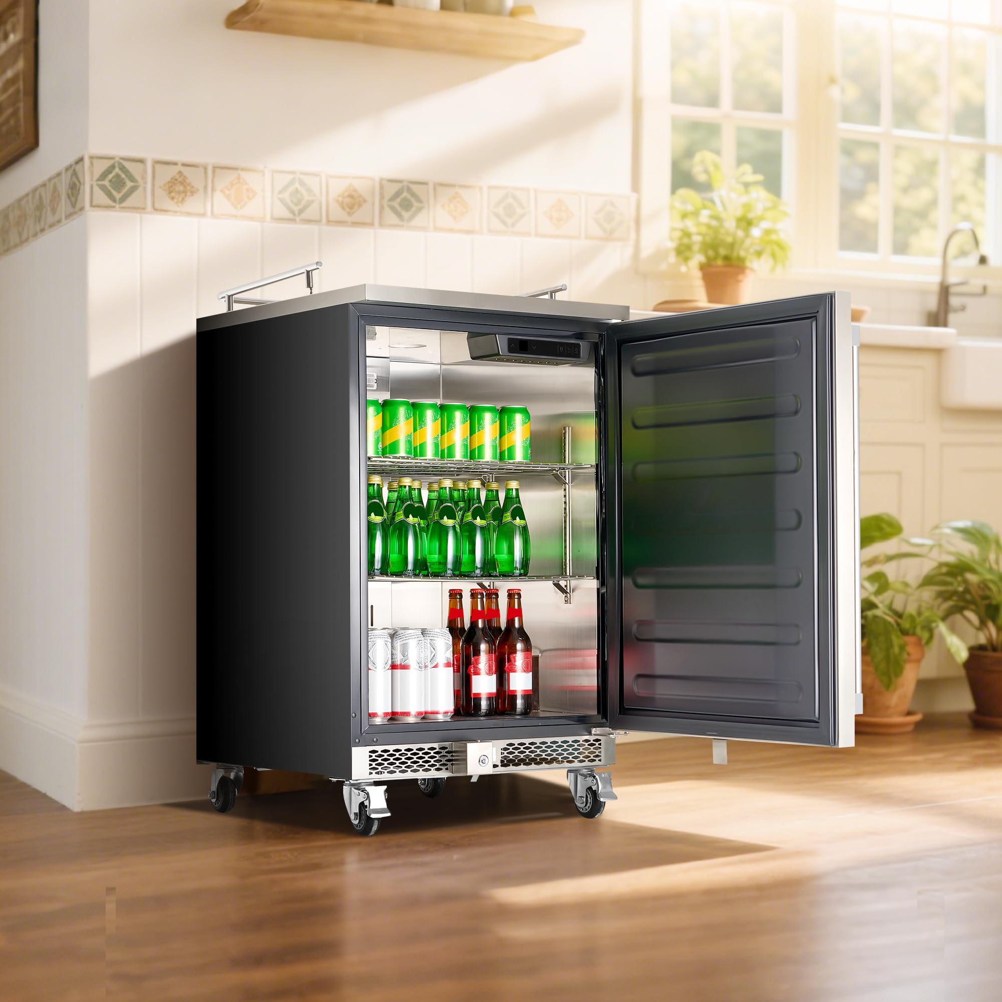 VEVOR Beer Kegerator, Dual Tap Commercial Draft Beer Dispenser for D system, Full Size Keg Refrigerator with 5lbs CO2 Tank, Hold 2 Sixth / 2 Ball lock keg, Black