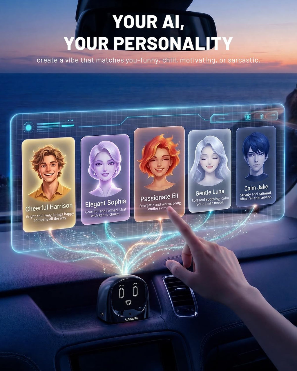 Smart AI Car Chat Robot, Voice Activated Assistant with Custom Personality, Hands-Free Driving Co-Pilot, in-Car & Home Use, Interactive Companion Robot