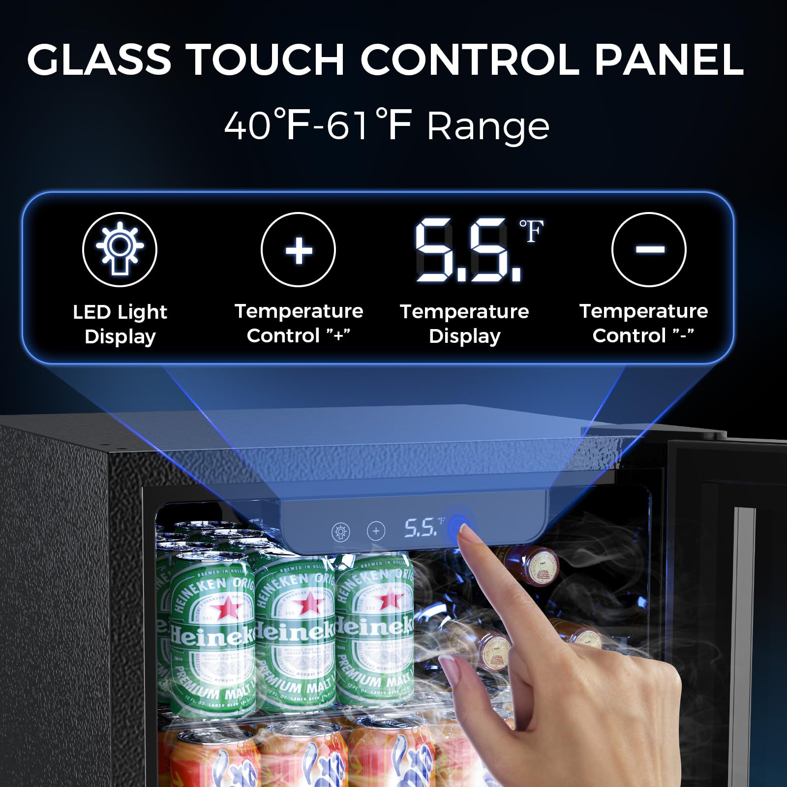 Electactic 50 Cans Beverage Refrigerator Cooler, 1.3 Cu.ft Mini Fridge Countertop Drink Cooler with Glass Door for Beer, Soda,Wine, Adjustable Digital Temperature Control for Home Dorm Bar, Black