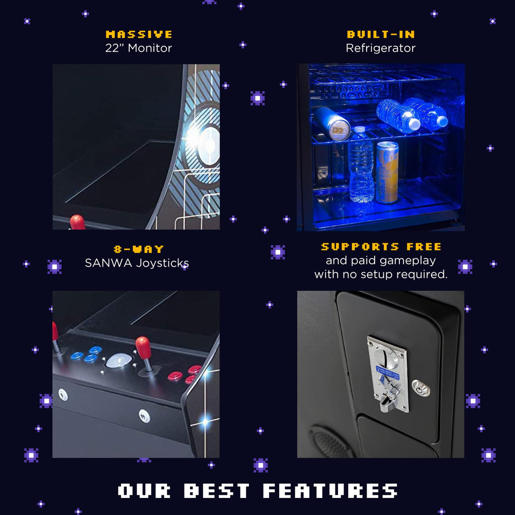 Creative Arcades Full Size Stand-Up Commercial Grade Arcade Machine | 2 Player | 412 Games | 22" LCD Screen | 2 Sanwa Joysticks | Trackball | Built-in Fridge | 2 Stools Included | 3 Year Warranty