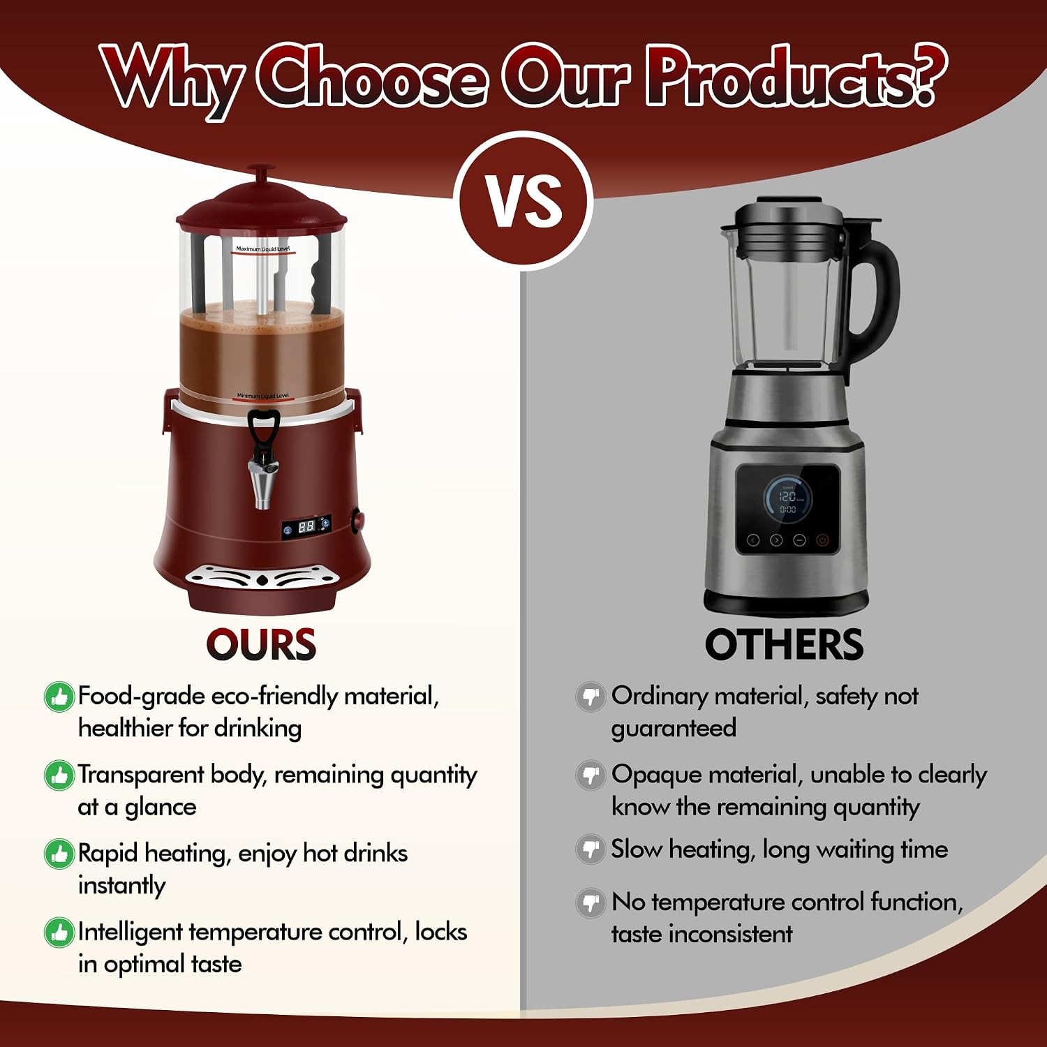10L/2.64Gal Commercial Hot Chocolate Machine, Hot Beverage Warmer with 86°F-194°F Precise Temp Control, Stainless Steel Hot Drink Dispenser for Chocolate, Coffee, Mulled Wine, Juice-Red
