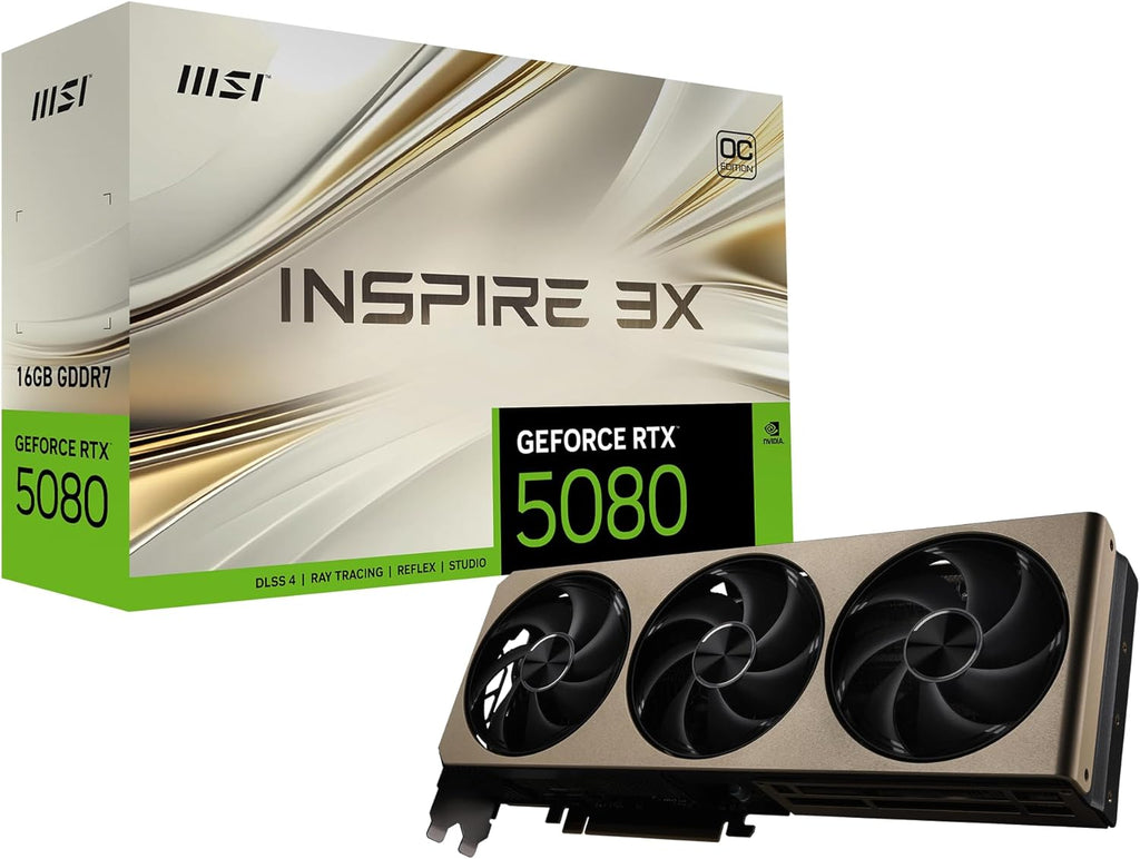 msi Gaming RTX 5080 16G Inspire 3X OC Graphics Card (16GB GDDR7, 256-bit, Extreme Clock TBD MHz, DisplayPort x 3 2.1a, HDMI 2.1b, NVIDIA Blackwell Architecture)