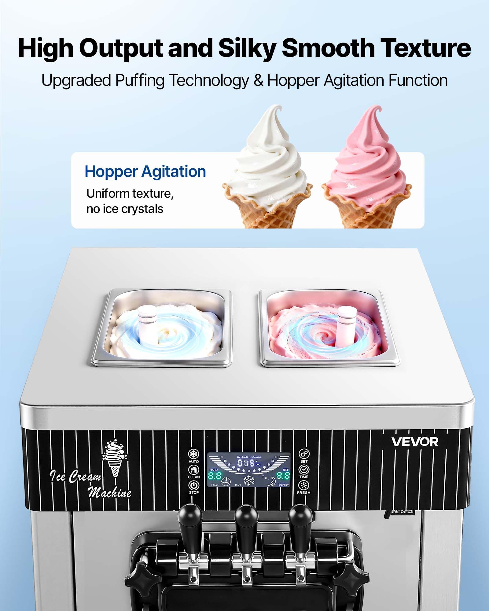 VEVOR Commercial Ice Cream Machine, 21 QT/H Soft Serve Ice Cream Maker with LCD Panel Auto Clean 3-Flavor Pre-cooling for Restaurant Snack Bar