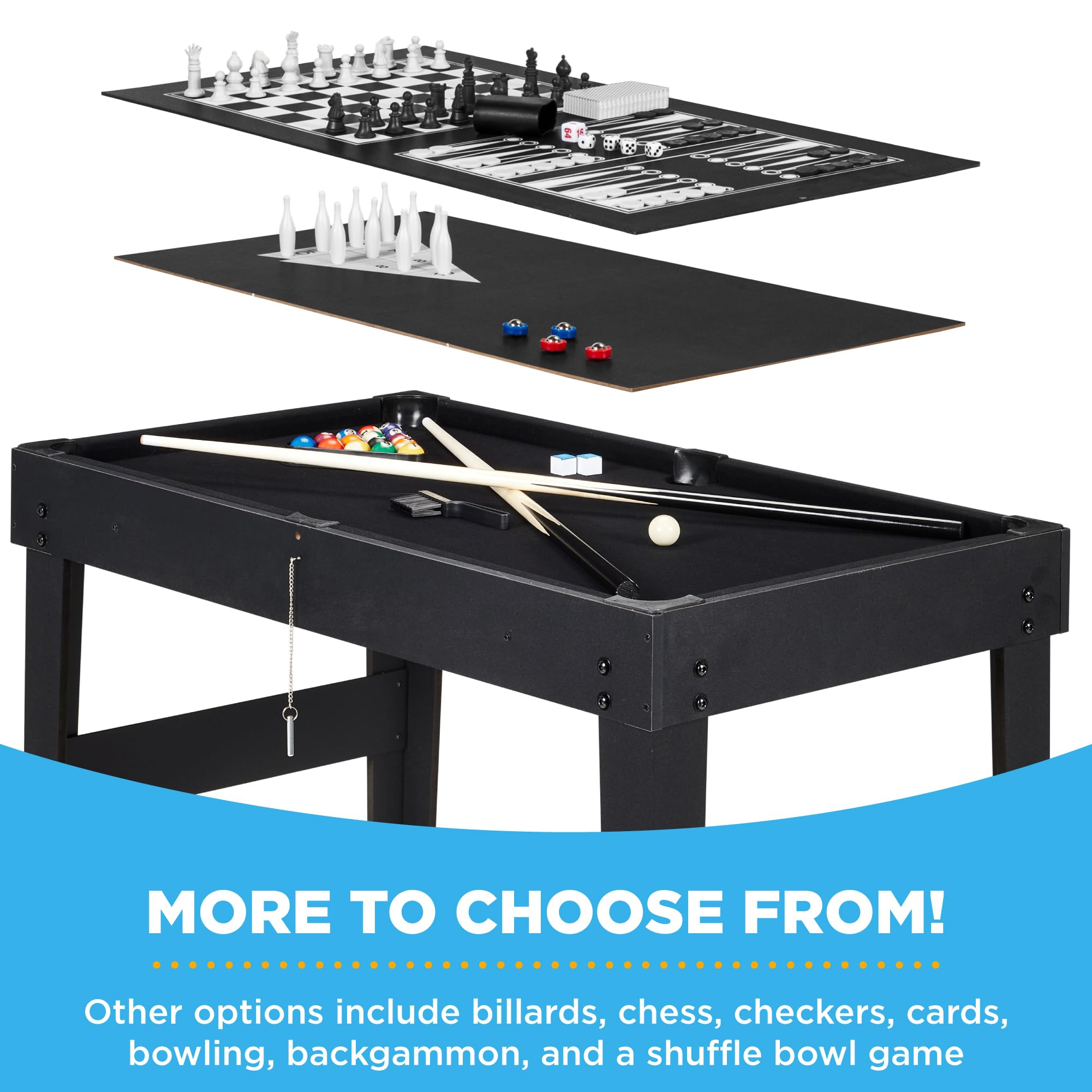 Best Choice Products 2x4ft Combo Game Table Set for Home, Game Room, Friends & Family w/Hockey, Foosball, Pool, Shuffleboard, Ping Pong, Chess, Checkers, Bowling, and Backgammon