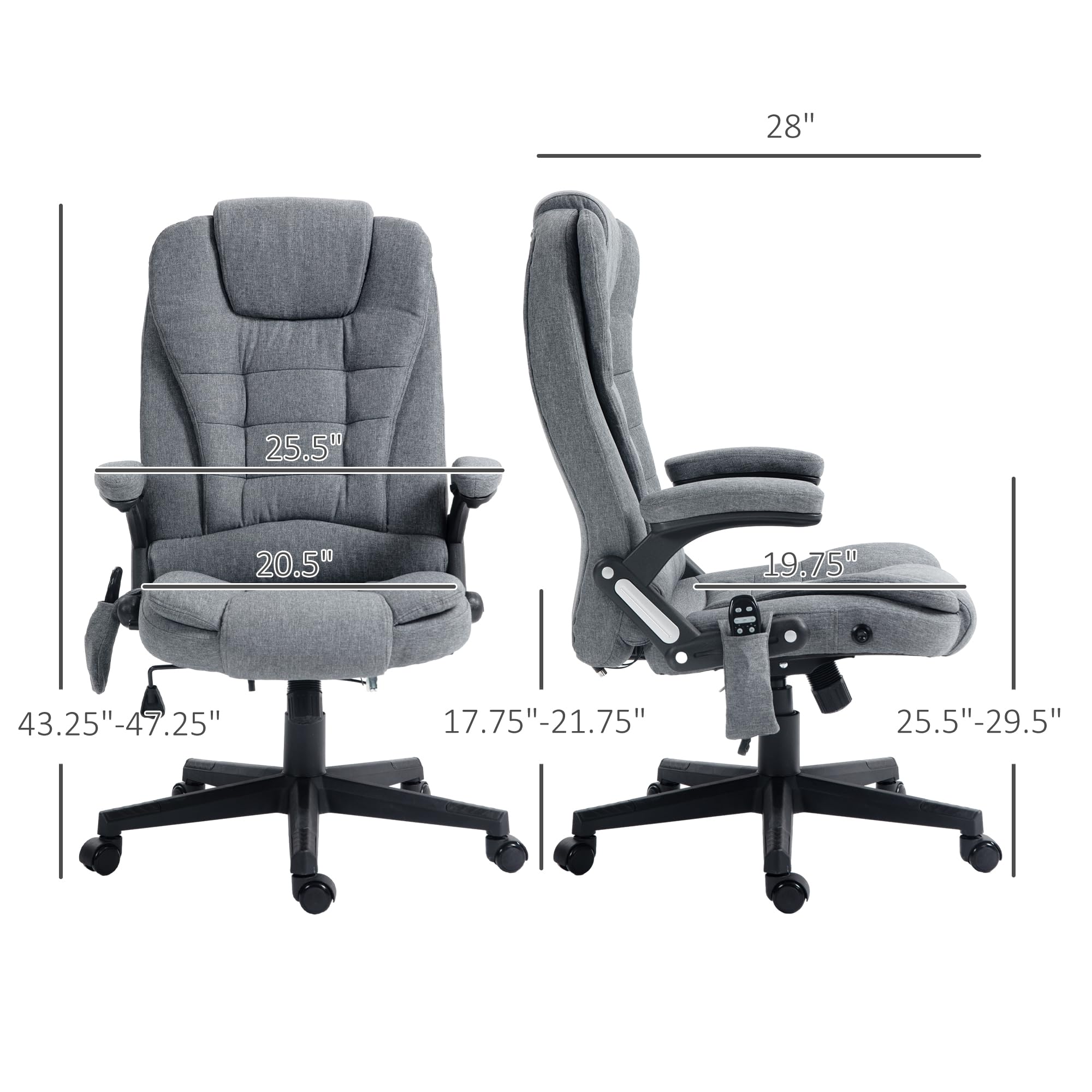 Vinsetto 6 Point Vibrating Massage Office Chair with Heat, Linen High Back Executive Office Chair with Reclining Backrest, Padded Armrests and Remote, Black