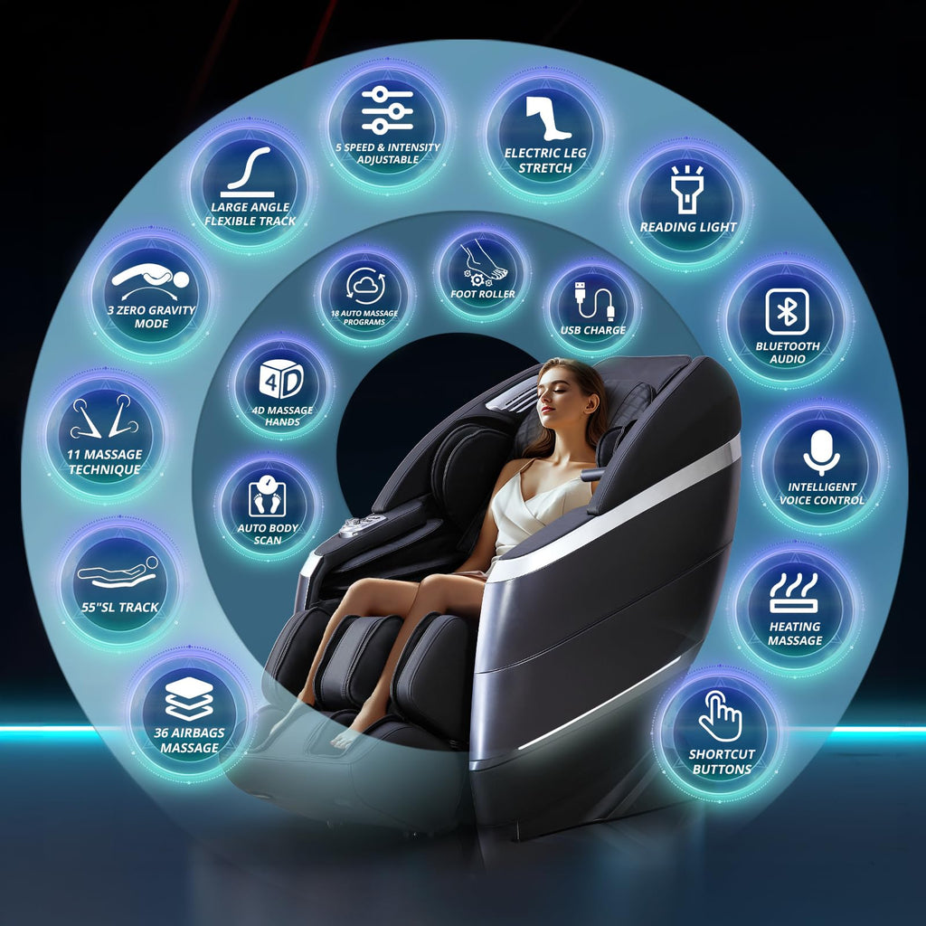 HealthRelife 4D Massage Chair Full Body, 166° Flexible Track, 18 Modes, 11 Techniques, 36 Airbag Massage, with Yoga Stretch, Foot Massage, Zero Gravity Massage Recliner（Beige）