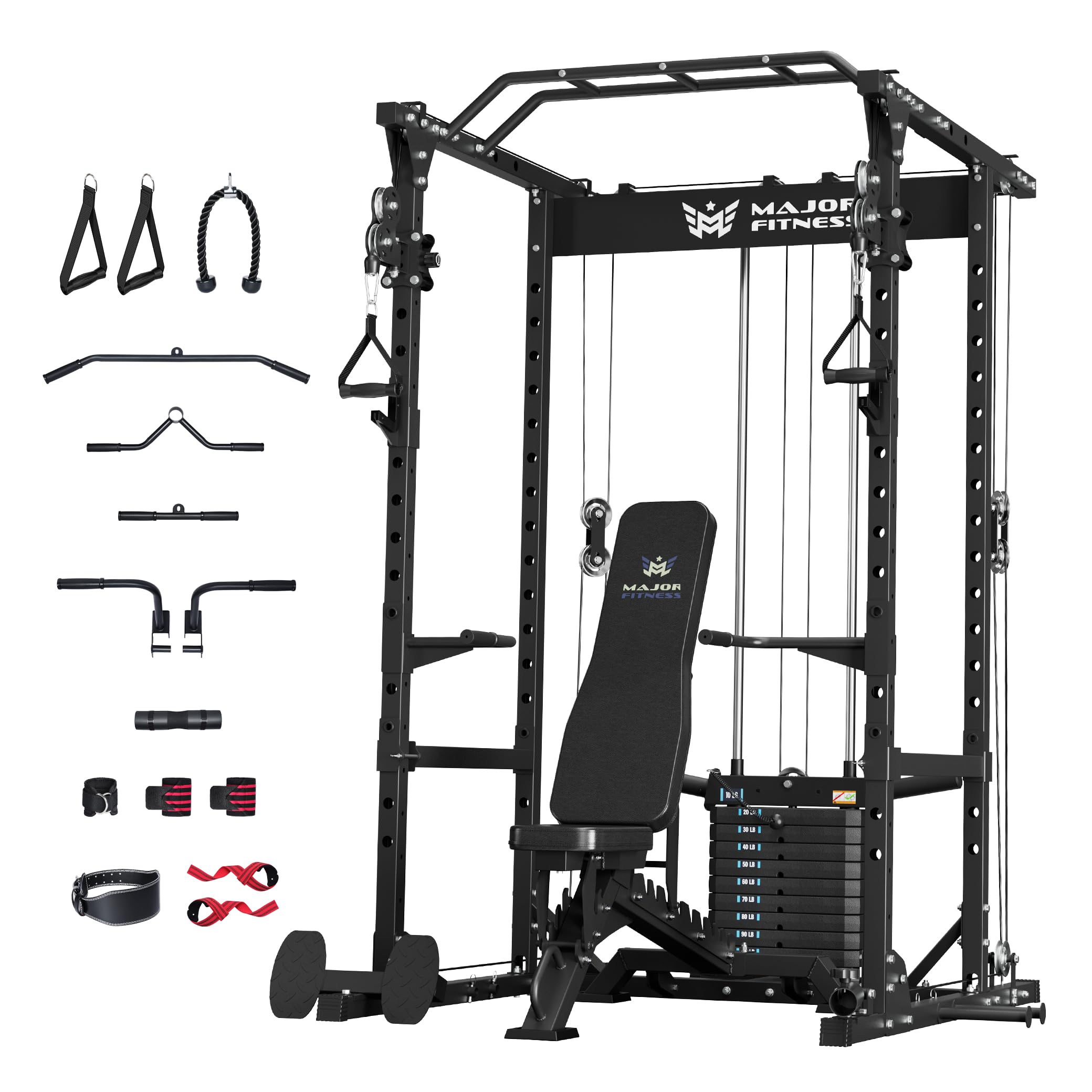 MAJOR FITNESS Drone1 Power Cage - Multi-Function Power Rack for Home Gym, Squat Rack, Cable Crossover System, for Strength Training