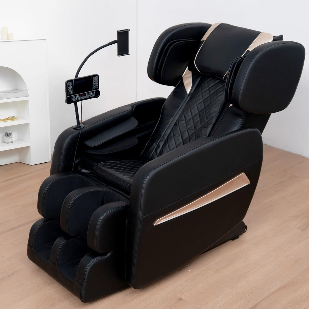 KEIKI Massage Chair Recliner with Zero Gravity, Full Body Air Pressure, Heated Back & Leg, Foot & Calf Massage, Bluetooth Audio, PU Leather, Adjustable Recliner for Home & Office Relaxation, Black