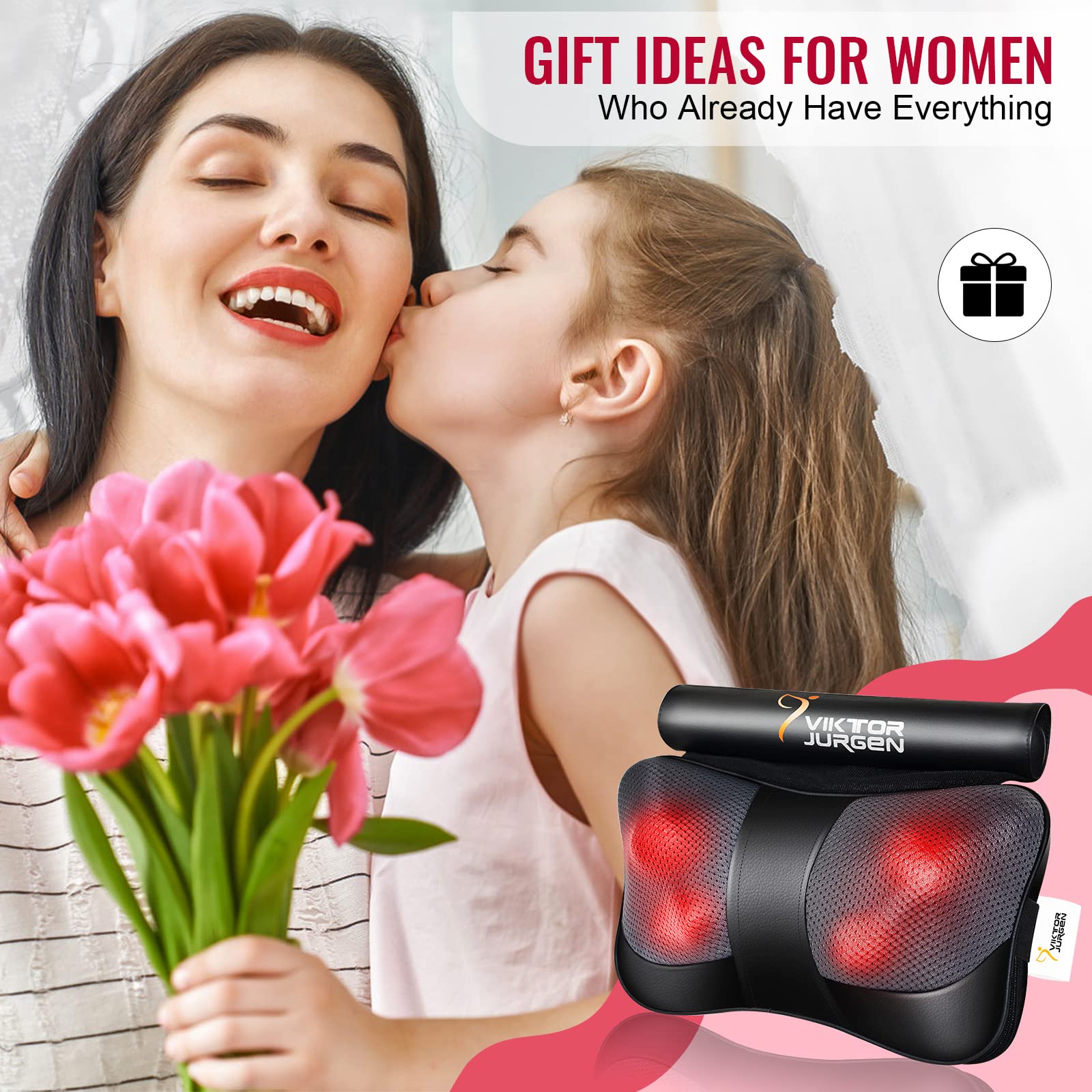 VIKTOR JURGEN Fathers Day Dad Gifts, Shiatsu Back Massager with Heat – Deep Tissue Massage for Neck, Shoulder, Back Pain Relief, Electric Kneading 3D Massage Pillow Gifts for Men Women Mom, Christmas