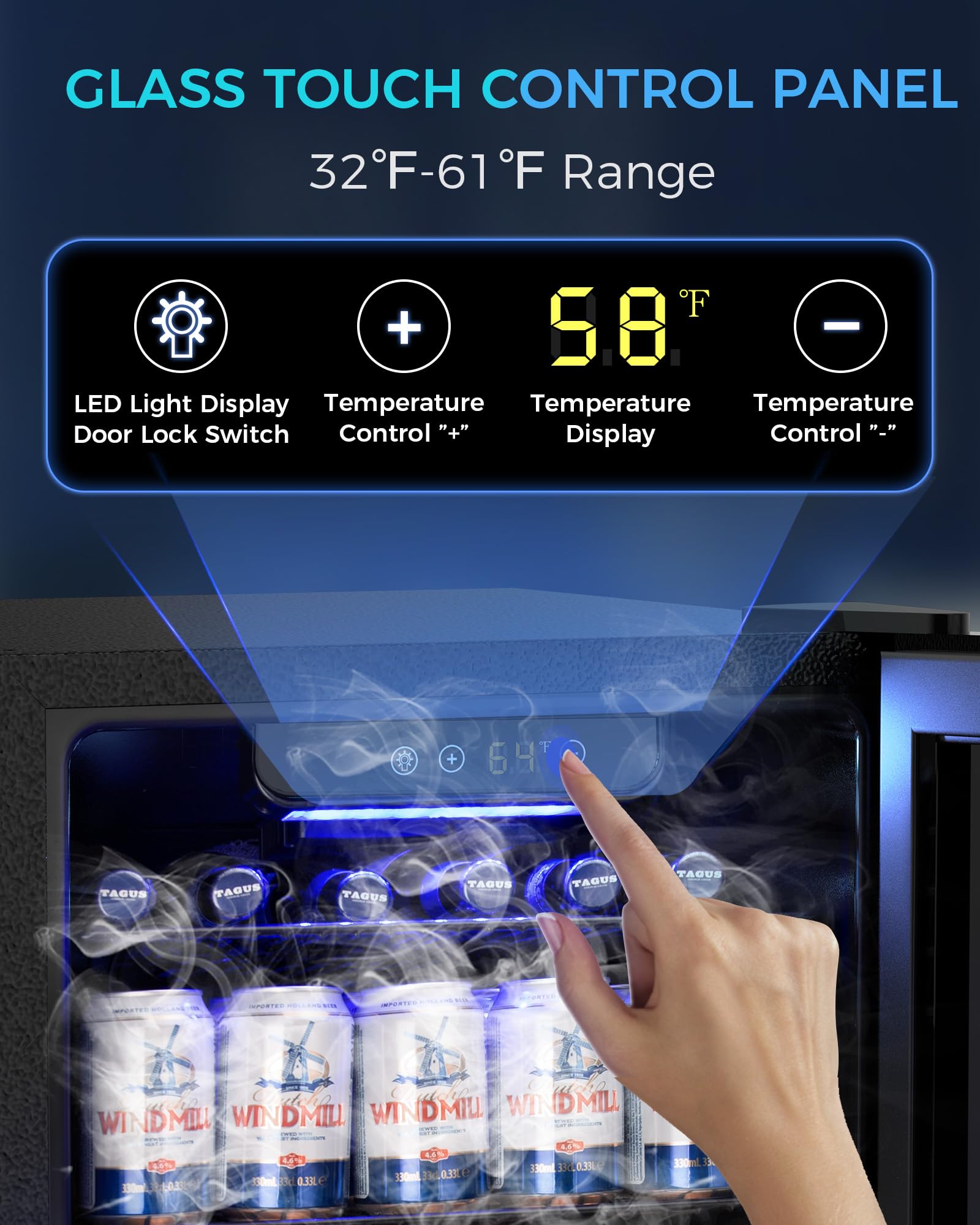 Electactic 50 Cans Beverage Refrigerator Cooler, 1.3 Cu.ft Mini Fridge Countertop Drink Cooler with Glass Door for Beer, Soda,Wine, Adjustable Digital Temperature Control for Home Dorm Bar, Black