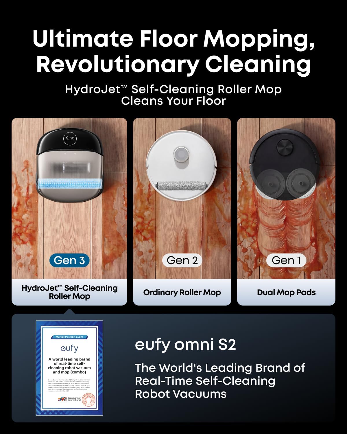 eufy Robot Vacuum Omni S2 and Mop Combo, 99.99% Germ Removal, HydroJet™ 2.0 Always Self-Cleaning Roller Mop, 30,000 Pa Fade-Free Suction, 5-Layer Filtration, 68-Days Self Emptying, Fragrance Diffuser