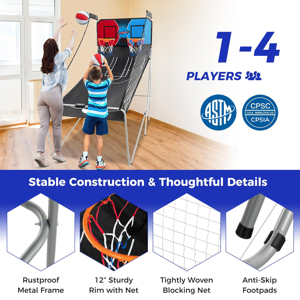 KOTEK Basketball Arcade Game Indoor, Foldable Dual Shot Electronic Basketball Games for 2 Players w/8 Game Options & LED Scoring System, Basketball Hoop Arcade for Family Home Play (Green)