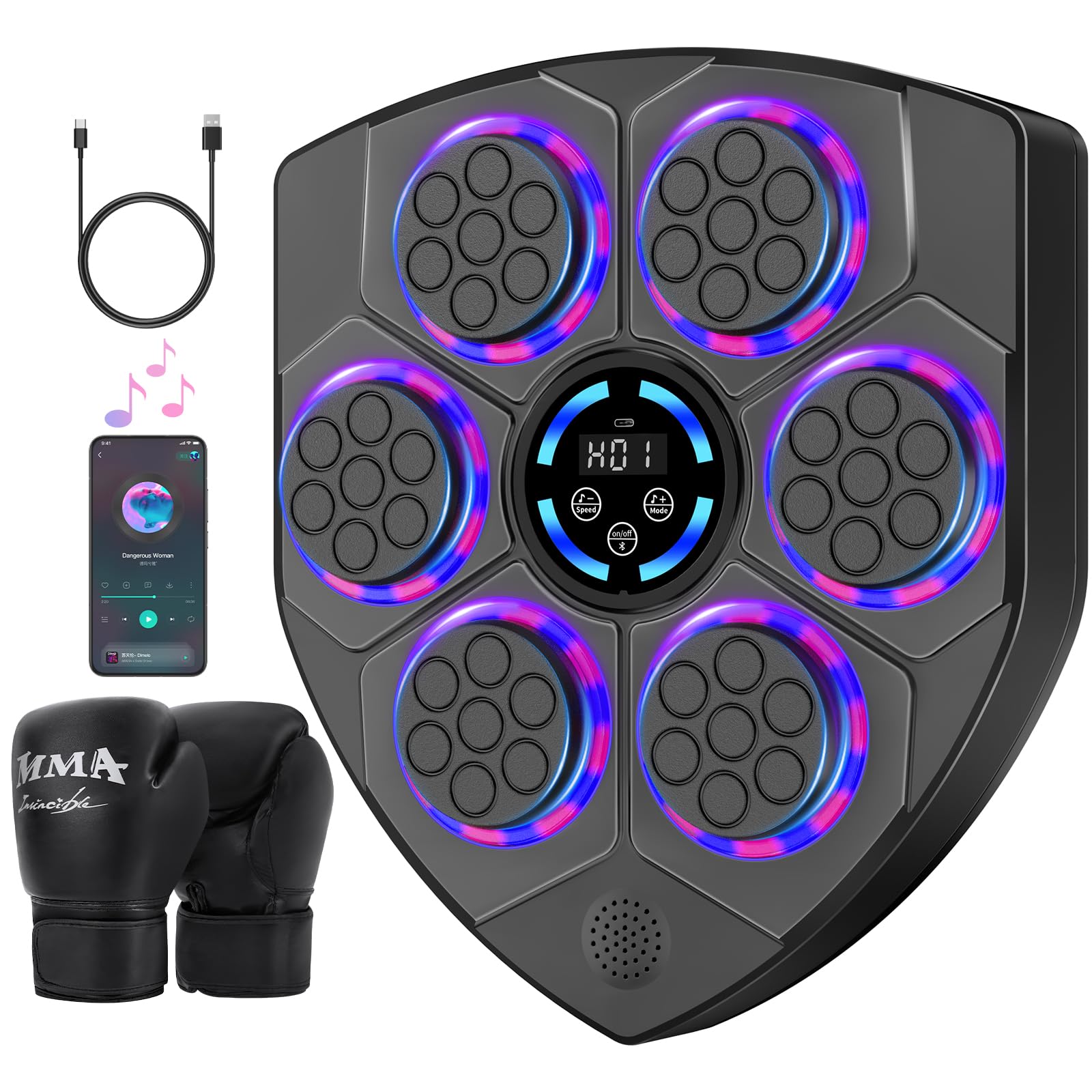 TGLLM Music Boxing Machine, Interactive Punching Trainer with Boxing Gloves, Large Size Wall Mounted Electronic Boxing Target for Adult Kids, 9 Modes & 9 Speeds