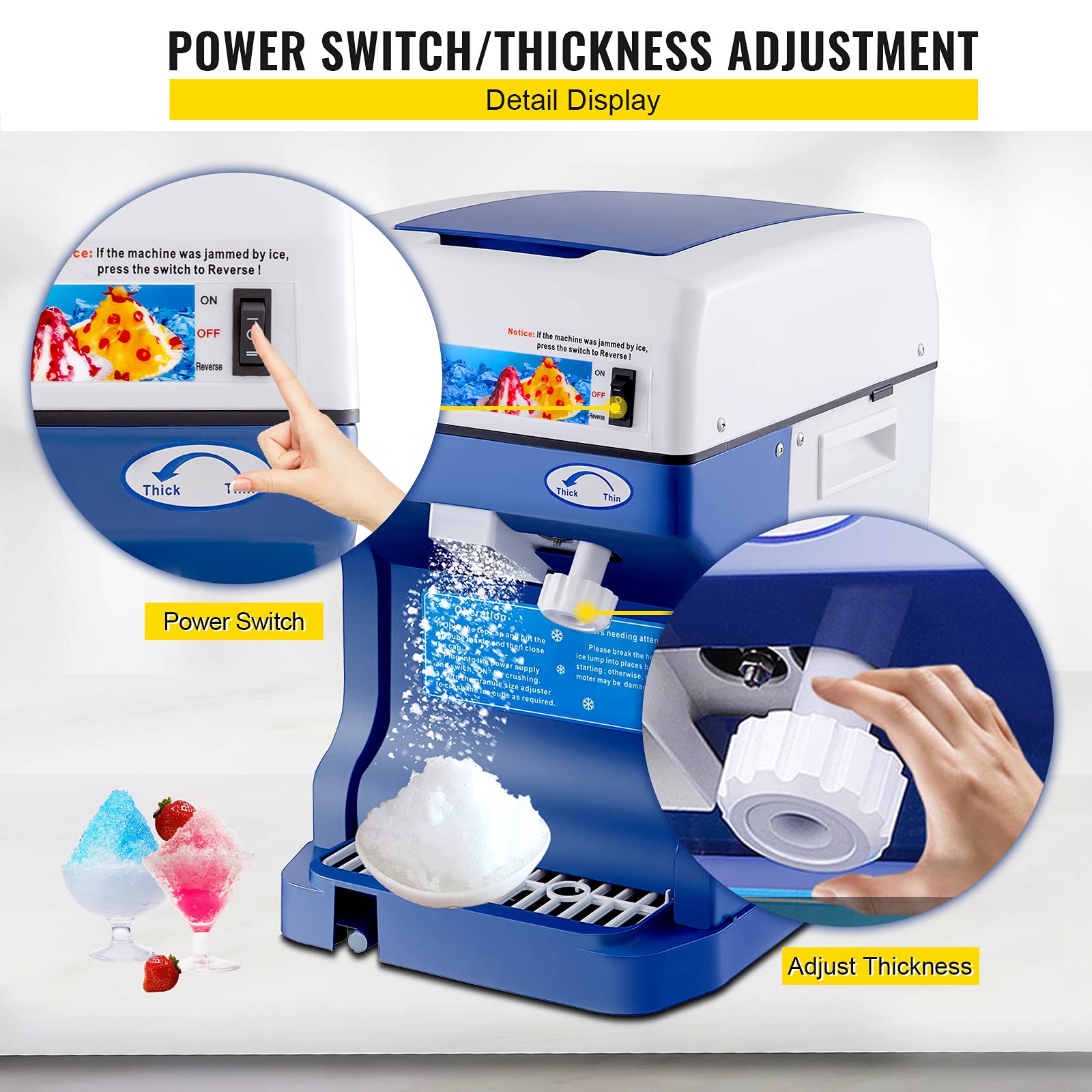 VEVOR Commercial Ice Shaver Crusher, 220lbs/hr Electric Fluffy Ice & Snow Cone Machine, 250W 1500RPM Tabletop Fluffy Shaved-Ice Machine for Parties Events Snack Bar, Home and Commercial Use (White)