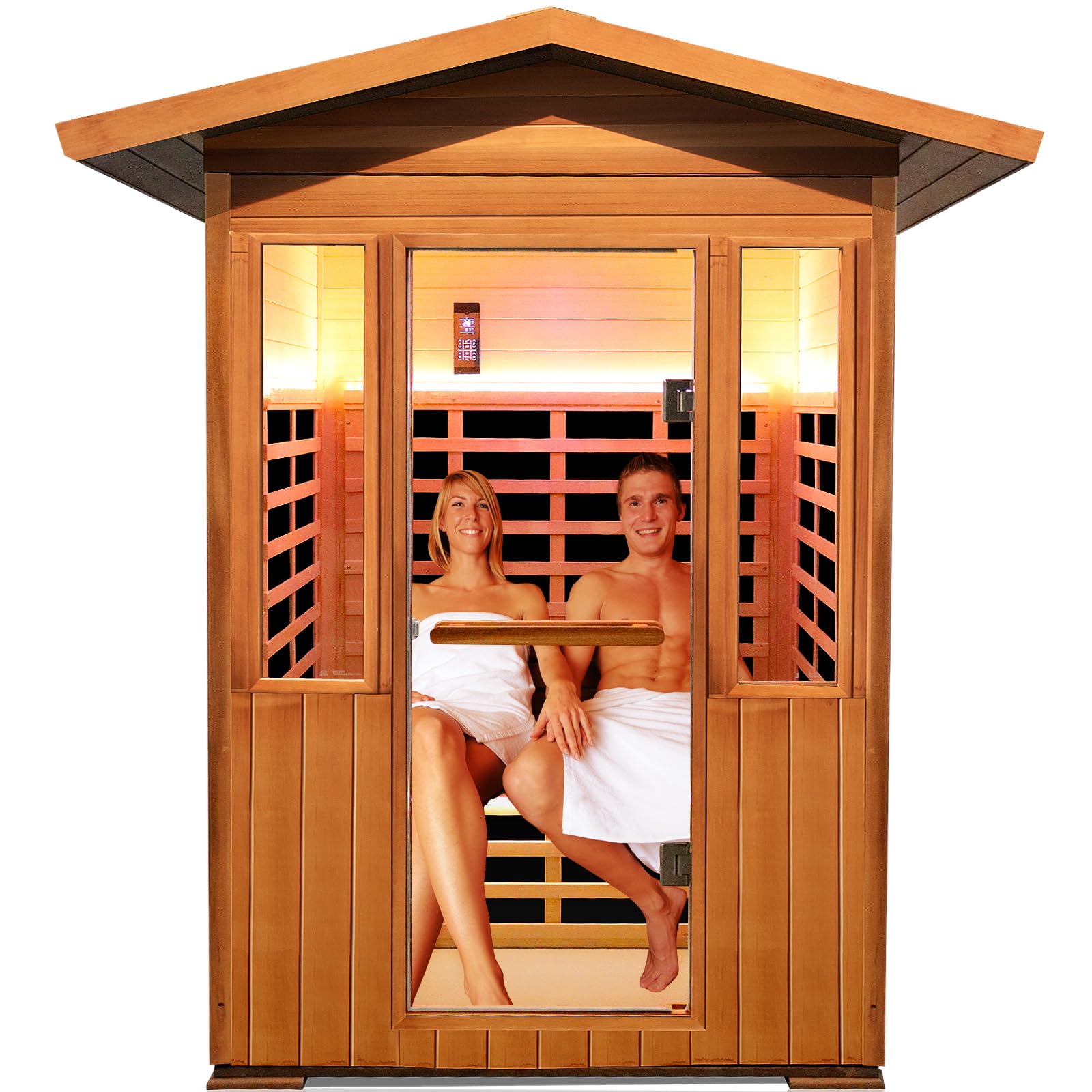 2 Person Infrared Sauna Far Infrared Sauna Room for Home Indoor 2000W Low-EMF Wood Dry Sauna with Full Starry Sky Lights Ceiling in 7 Color Speaker Fast Heating Easy Assembly- 47.3*41.3*74.8 IN