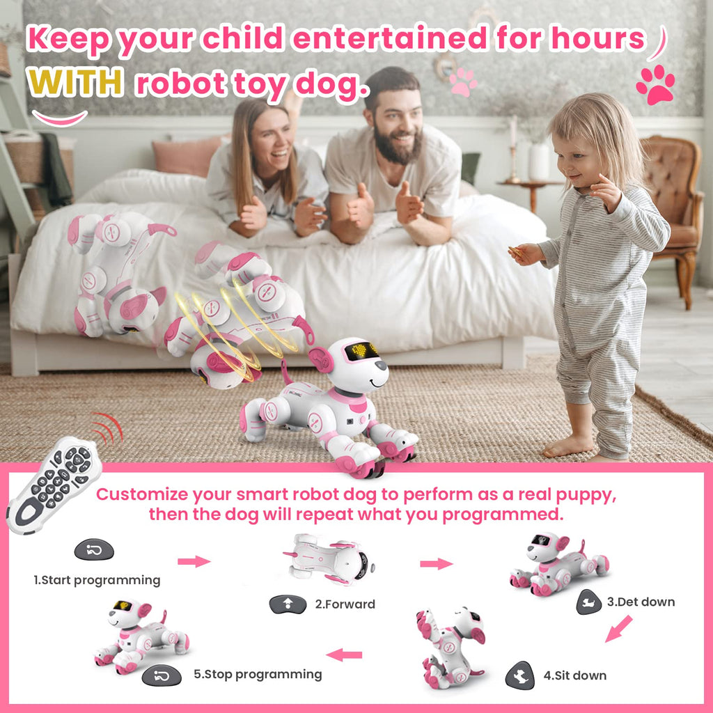 Robot Dog for Kids Robot Dog Remote Control Toy Interactive Robot Pet Robotics Toys Intelligent Robo Dog Programmable Sing & Dance Design Birthday Gifts Kids Age 3 5 4-6 Year, Blue