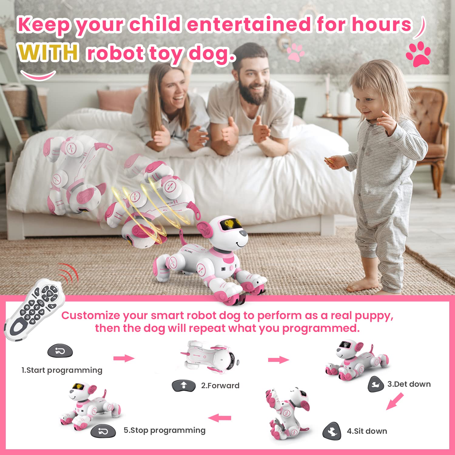 Robot Dog for Kids Robot Dog Remote Control Toy Interactive Robot Pet Robotics Toys Intelligent Robo Dog Programmable Sing & Dance Design Birthday Gifts Kids Age 3 5 4-6 Year, Blue