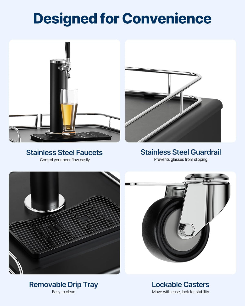 VEVOR Beer Kegerator, Dual Tap Commercial Draft Beer Dispenser for D system, Full Size Keg Refrigerator with 5lbs CO2 Tank, Hold 2 Sixth / 2 Ball lock keg, Black