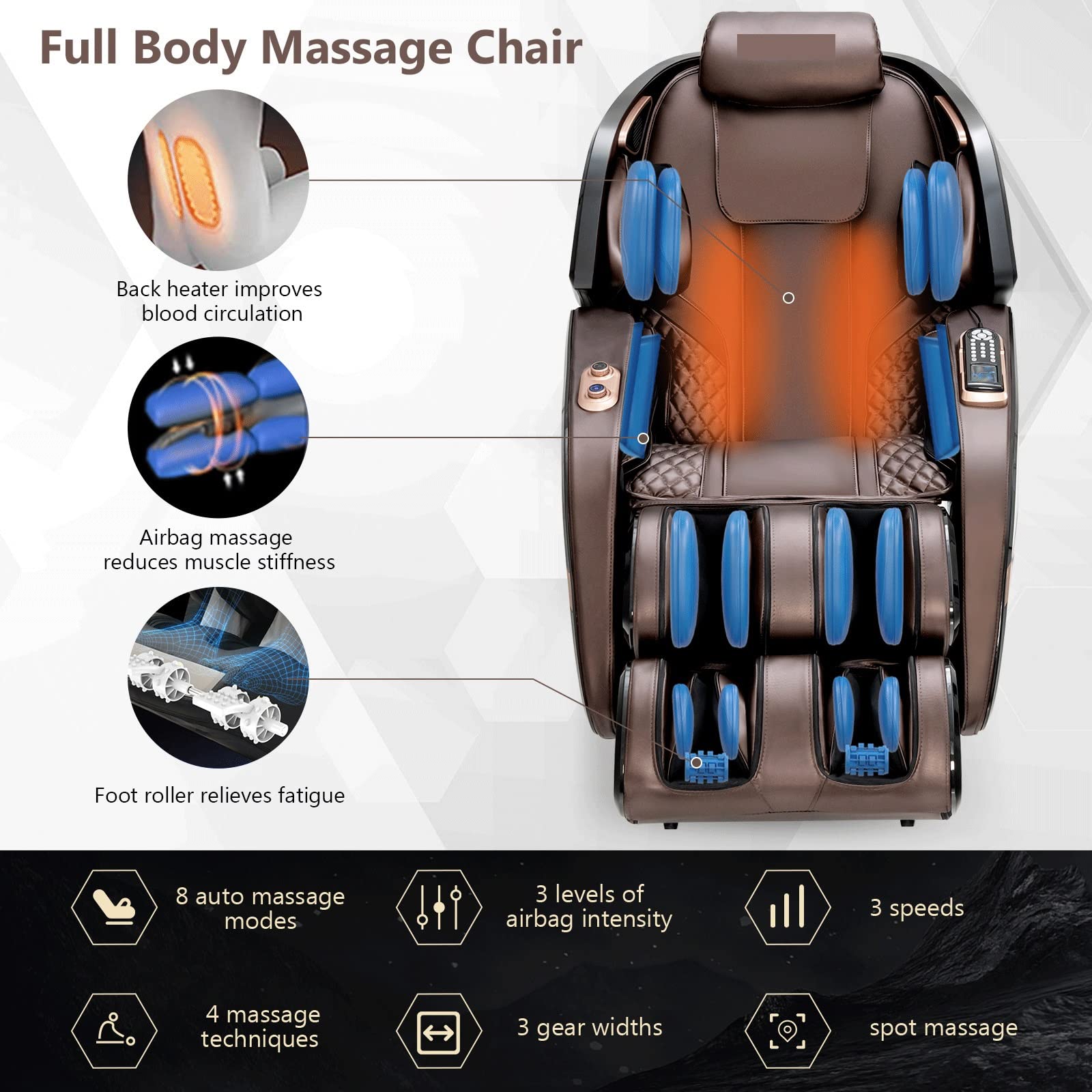 3D SL-Track Electric Full Body Zero Massage Chair w/Heat Roller