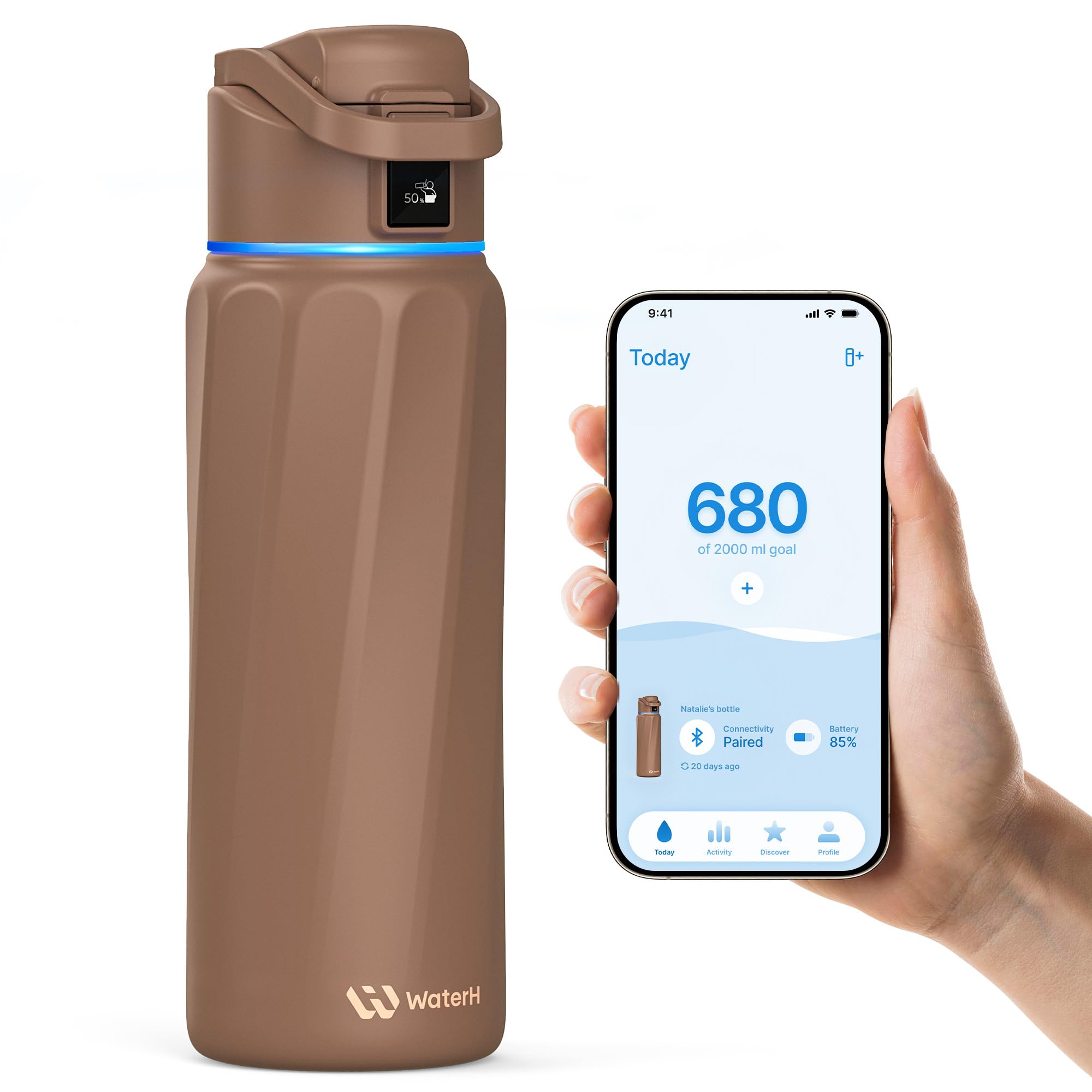 BOOST Smart Water Bottle that Reminds You to Drink, 24oz BPA-Free Stainless Steel Vacuum Insulated, Wide Mouth Water Tracker Bottle with APP for School, Gym, Office, Ideal for Father's Day
