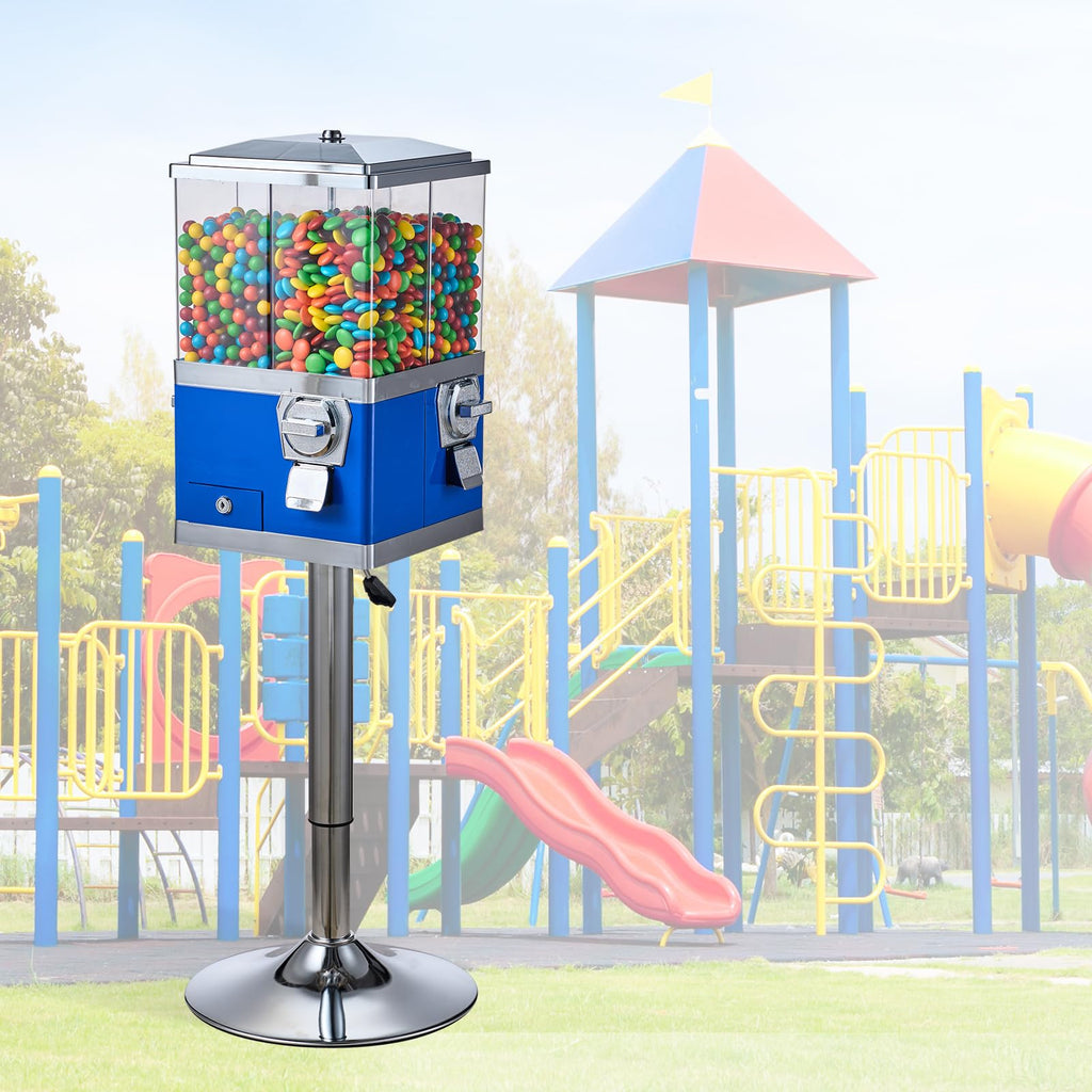 VEVOR Commercial Vending Machine, Four Compartment Rotatable Gumball and Candy Dispenser, Adjustable Height Coin Operated Candy Bank with Iron Stand, for Business Toy Capsules Bouncy Balls Nut, Blue