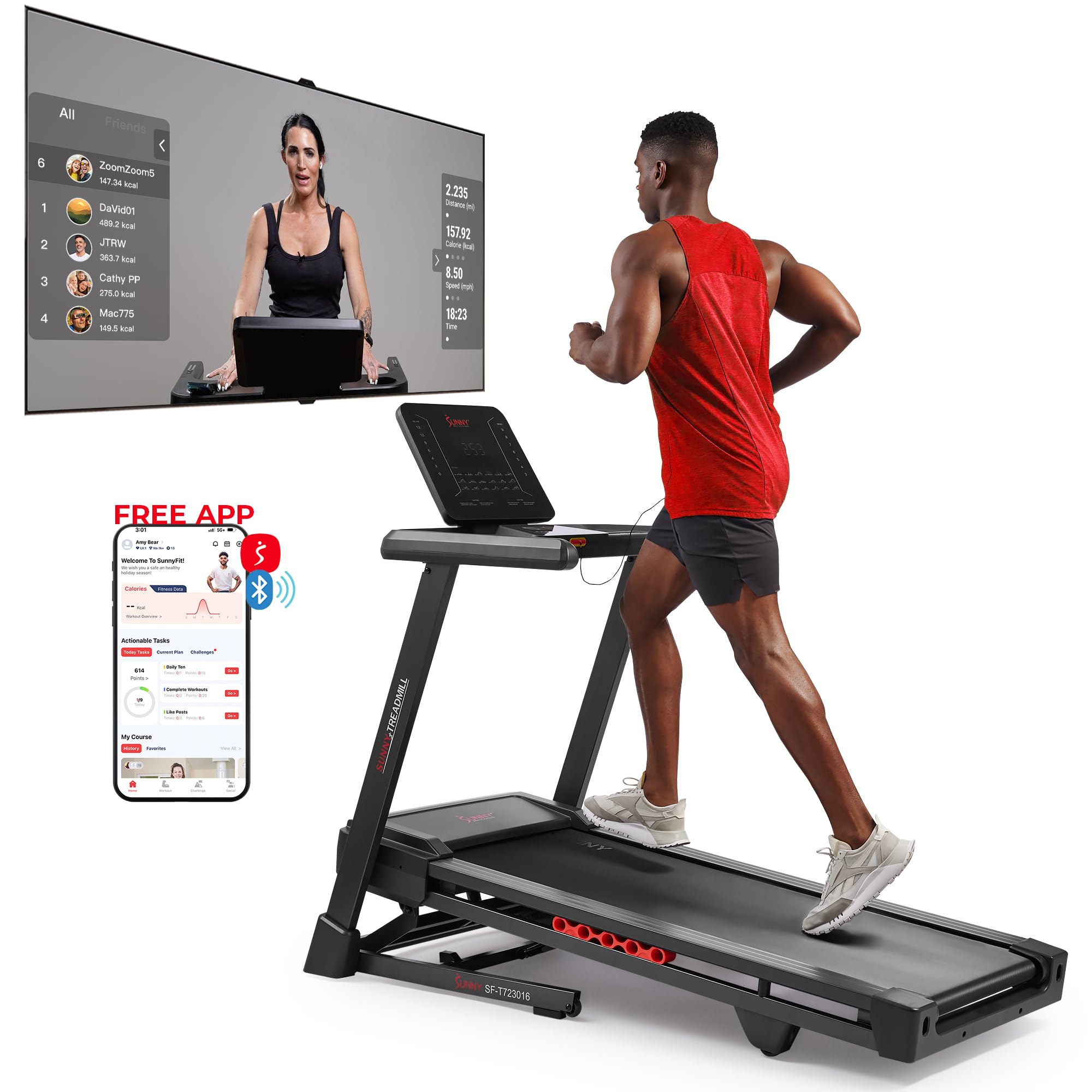 Sunny Health & Fitness Treadmill Elite Smart Auto Incline for Home Use, Wide Running and Walking Deck, Flex Shock Suspension with 300 LB Weight Capacity Bluetooth SunnyFit App