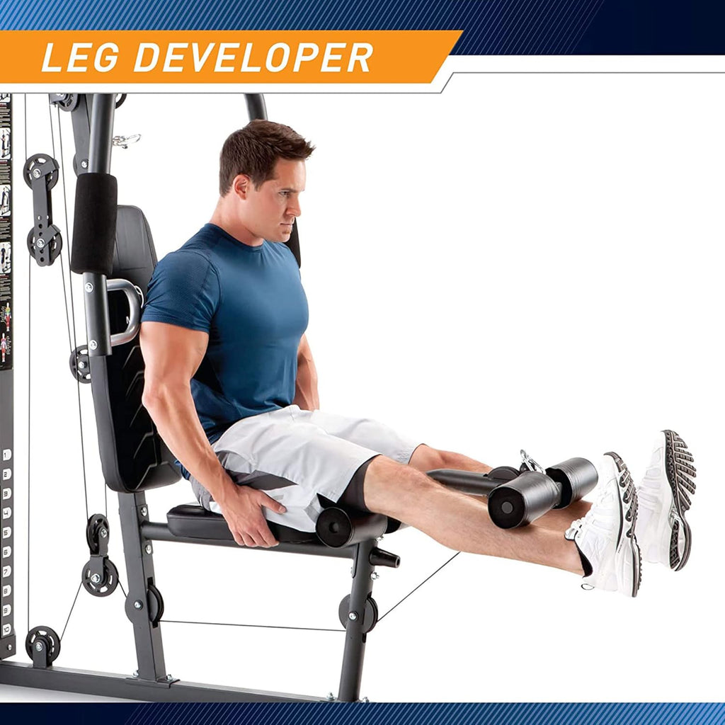Marcy Home Gym Workout Station, Full Body Exercise and Training Equipment with Leg Press, Cable Pulley, Smith Machine, LAT Pulldown & Weights, White