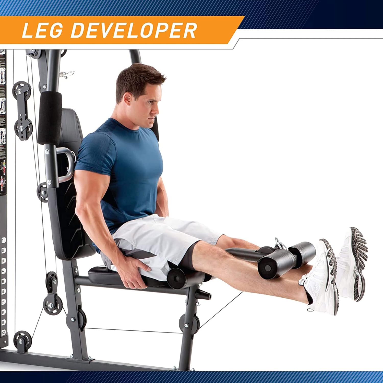 Marcy Home Gym Workout Station, Full Body Exercise and Training Equipment with Leg Press, Cable Pulley, Smith Machine, LAT Pulldown & Weights, White
