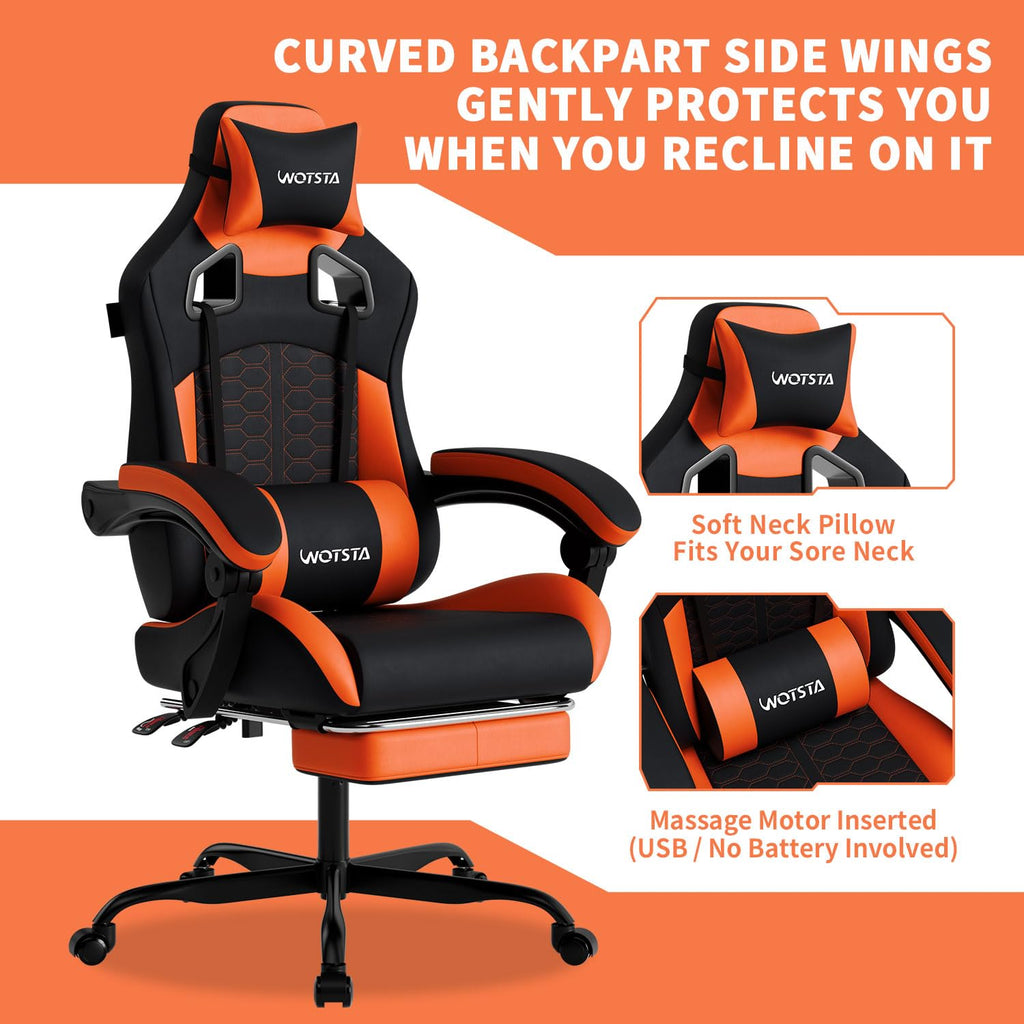 Gaming Chair with Massage,Ergonomic PC Gaming Chair with Footrest Comfortable Headrest and Lumbar Support, High Back, 300LBS (Grey)