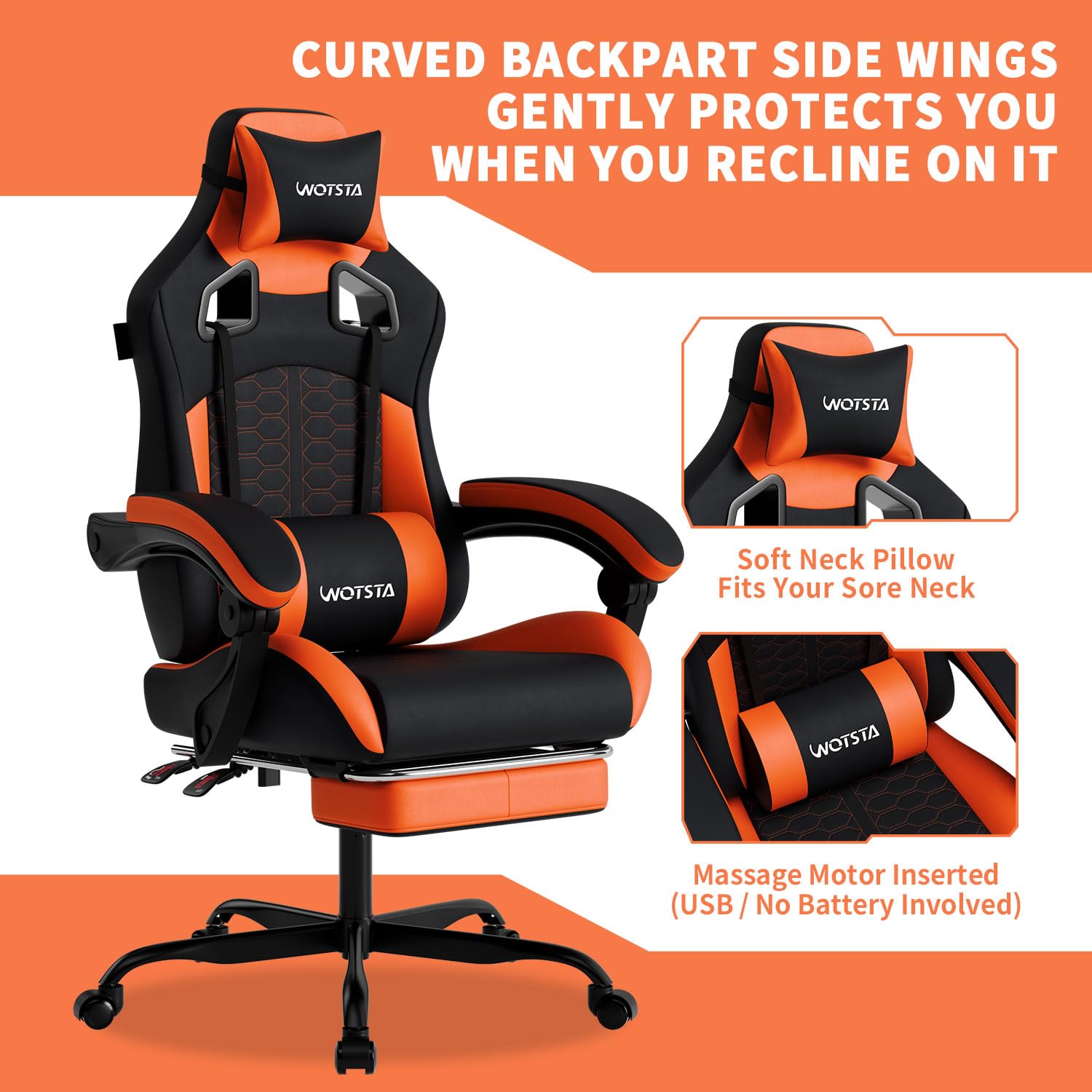 Gaming Chair with Massage,Ergonomic PC Gaming Chair with Footrest Comfortable Headrest and Lumbar Support, High Back, 300LBS (Grey)