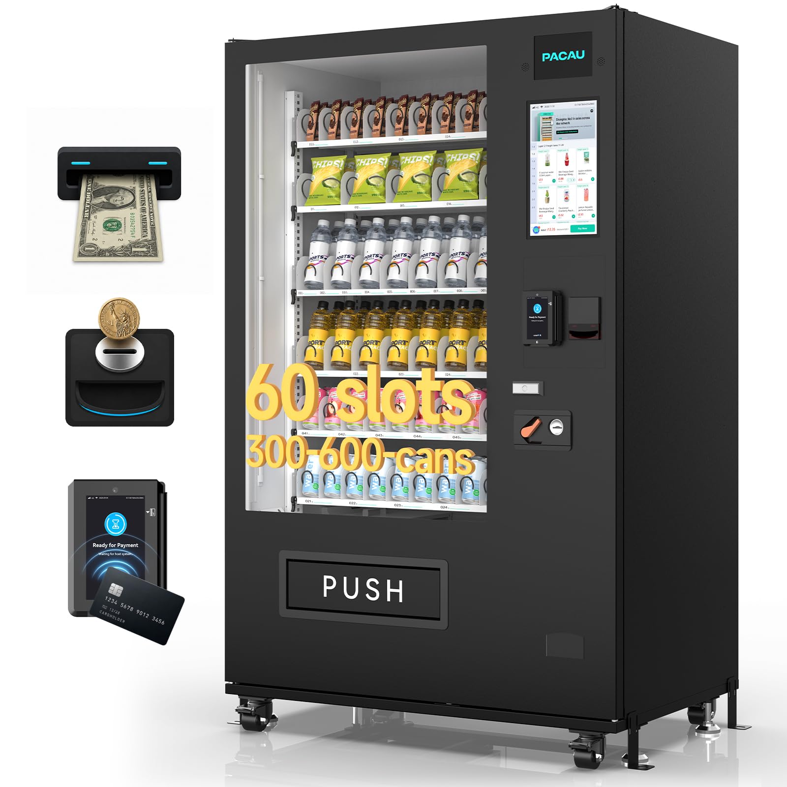 Smart Vending Machine, 36-Slot Refrigerated Snack and Beverage Vending Machine for Commercial Use, Automatic Drink and Snack Dispenser for Offices, Gyms, Convenience Stores