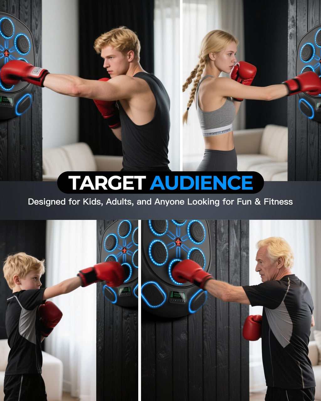 New Smart Music Boxing Machine & Interactive Punching Trainer | 8-Target with LED Rhythm Lights & Wall Mount | Home Workout & Fun for Adults/Kids, Ideal Gift