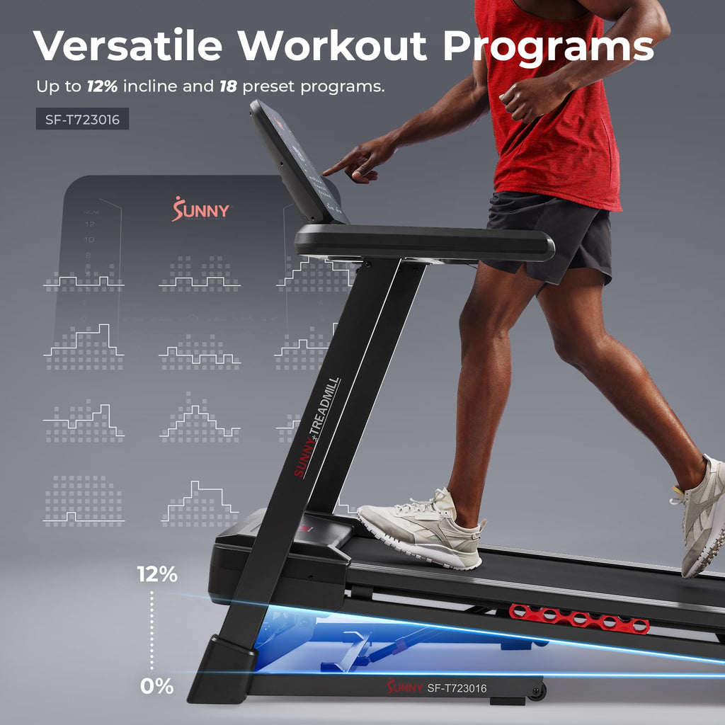 Sunny Health & Fitness Treadmill Elite Smart Auto Incline for Home Use, Wide Running and Walking Deck, Flex Shock Suspension with 300 LB Weight Capacity Bluetooth SunnyFit App