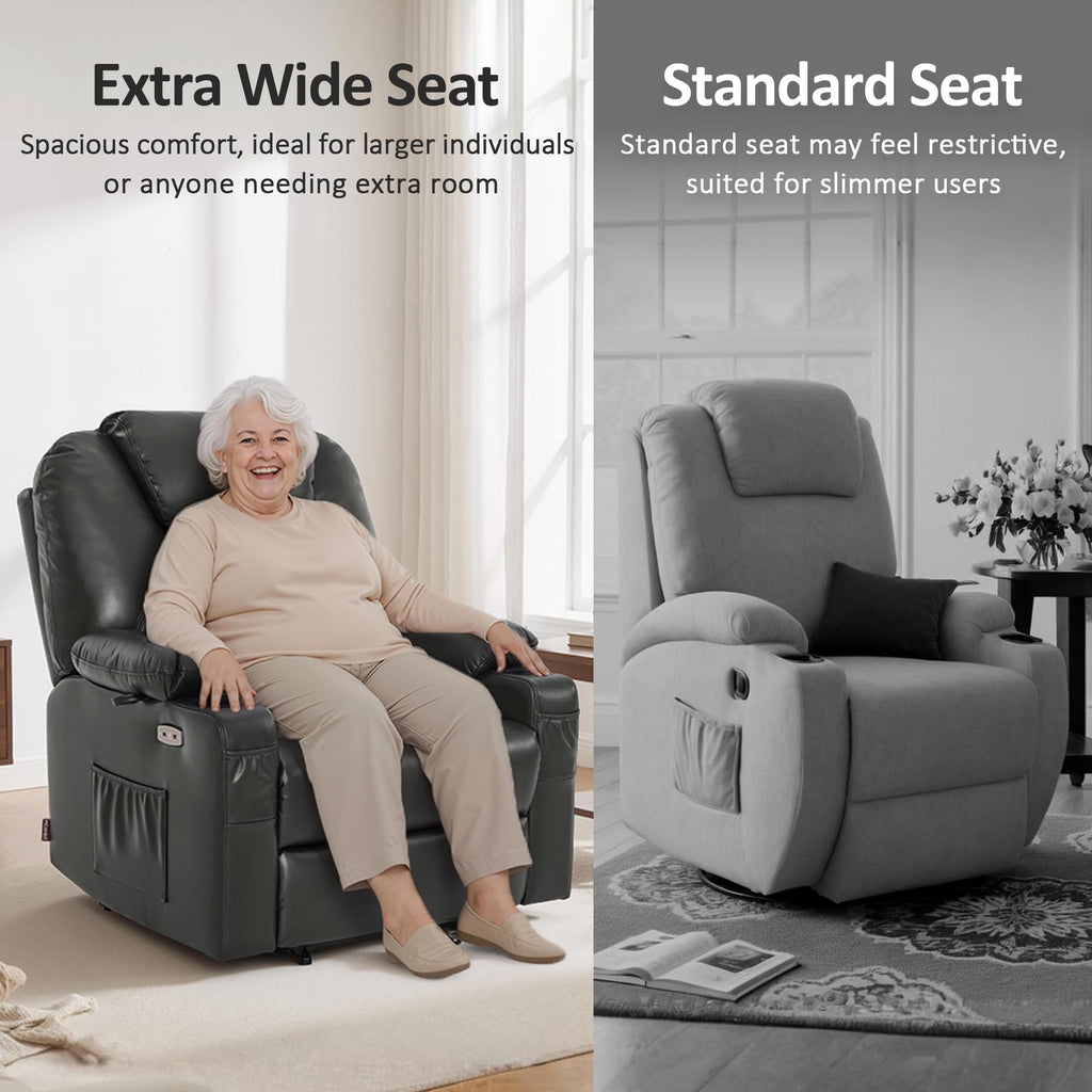 MCombo Electric Power Lift Recliner Chair Sofa with Massage and Heat for Elderly, 3 Positions, 2 Side Pockets, and Cup Holders, USB Ports, Faux Leather 7040 (Grey, Medium)
