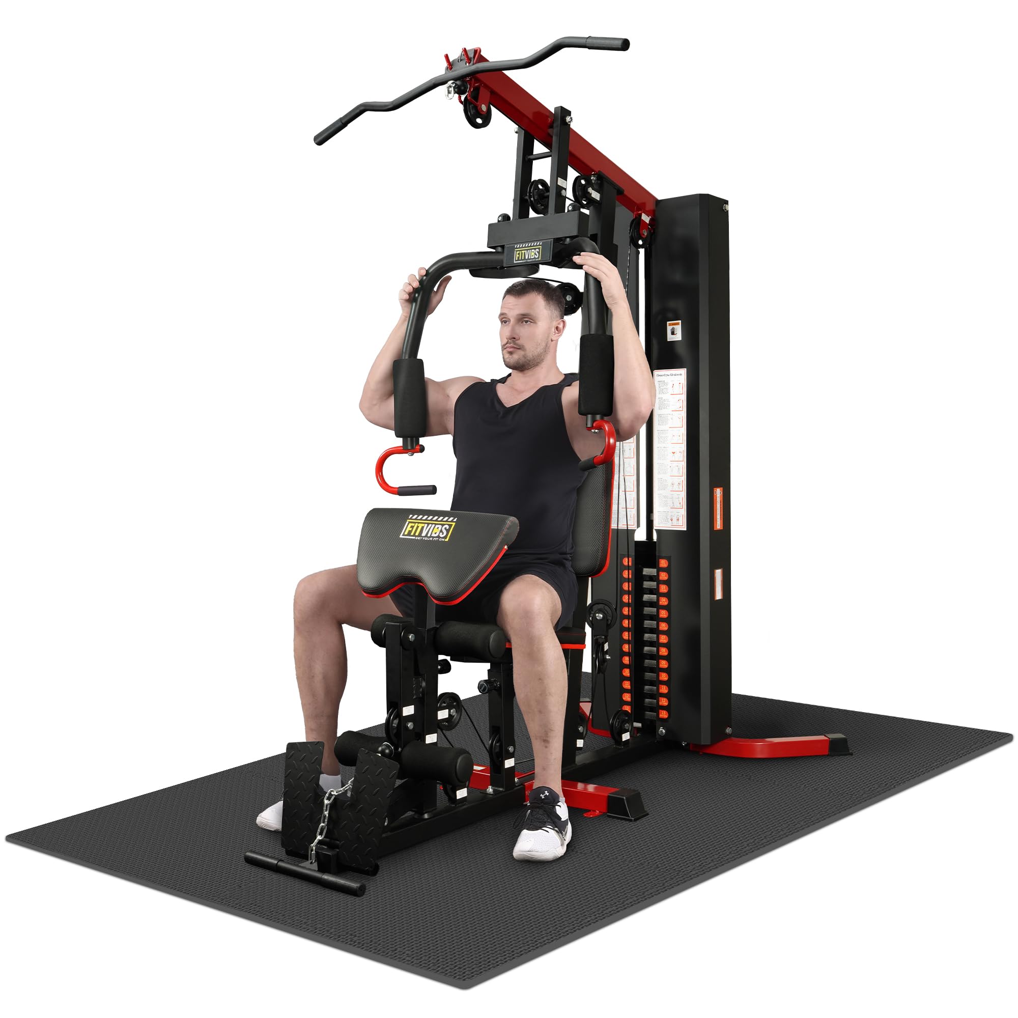 Fitvids Home Gym Equipment, Multifunctional Full Body Workout Weight Machine Station with Weight Stack, All in One Exercise Equipment with Pulley System & Seated Rowing for Home Gym Strength Training