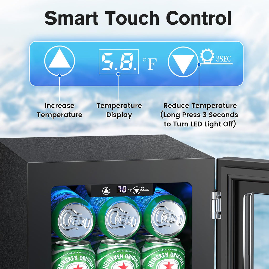 Electactic 50 Cans Beverage Refrigerator Cooler, 1.3 Cu.ft Mini Fridge Countertop Drink Cooler with Glass Door for Beer, Soda,Wine, Adjustable Digital Temperature Control for Home Dorm Bar, Black